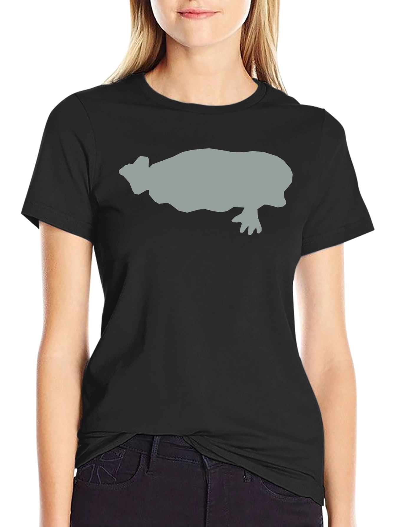 Black Hippo Silhouette Graphic Tee - Black Cotton Casual T-Shirt view 2