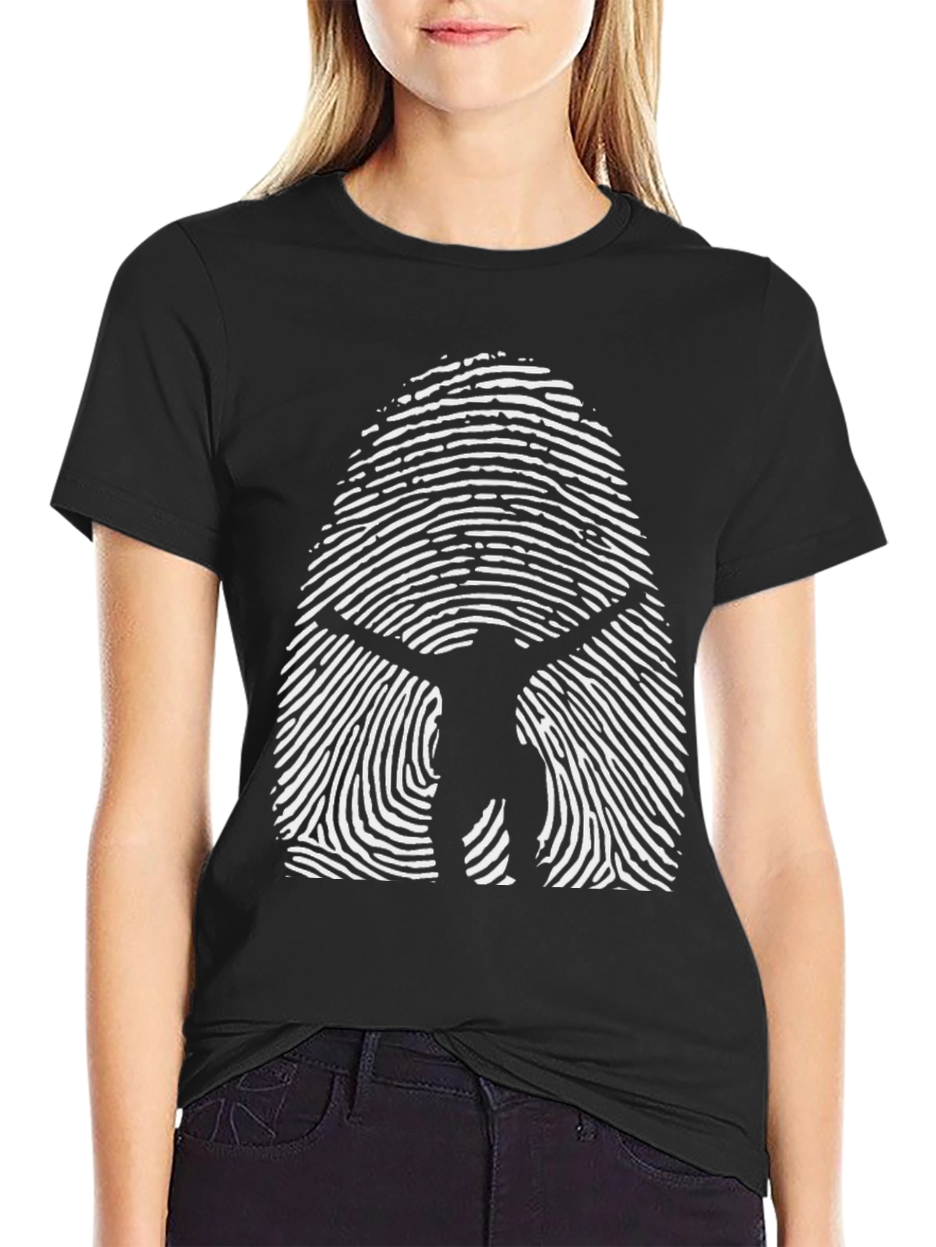Black Vitruvian Man Fingerprint Graphic T-Shirt view 2
