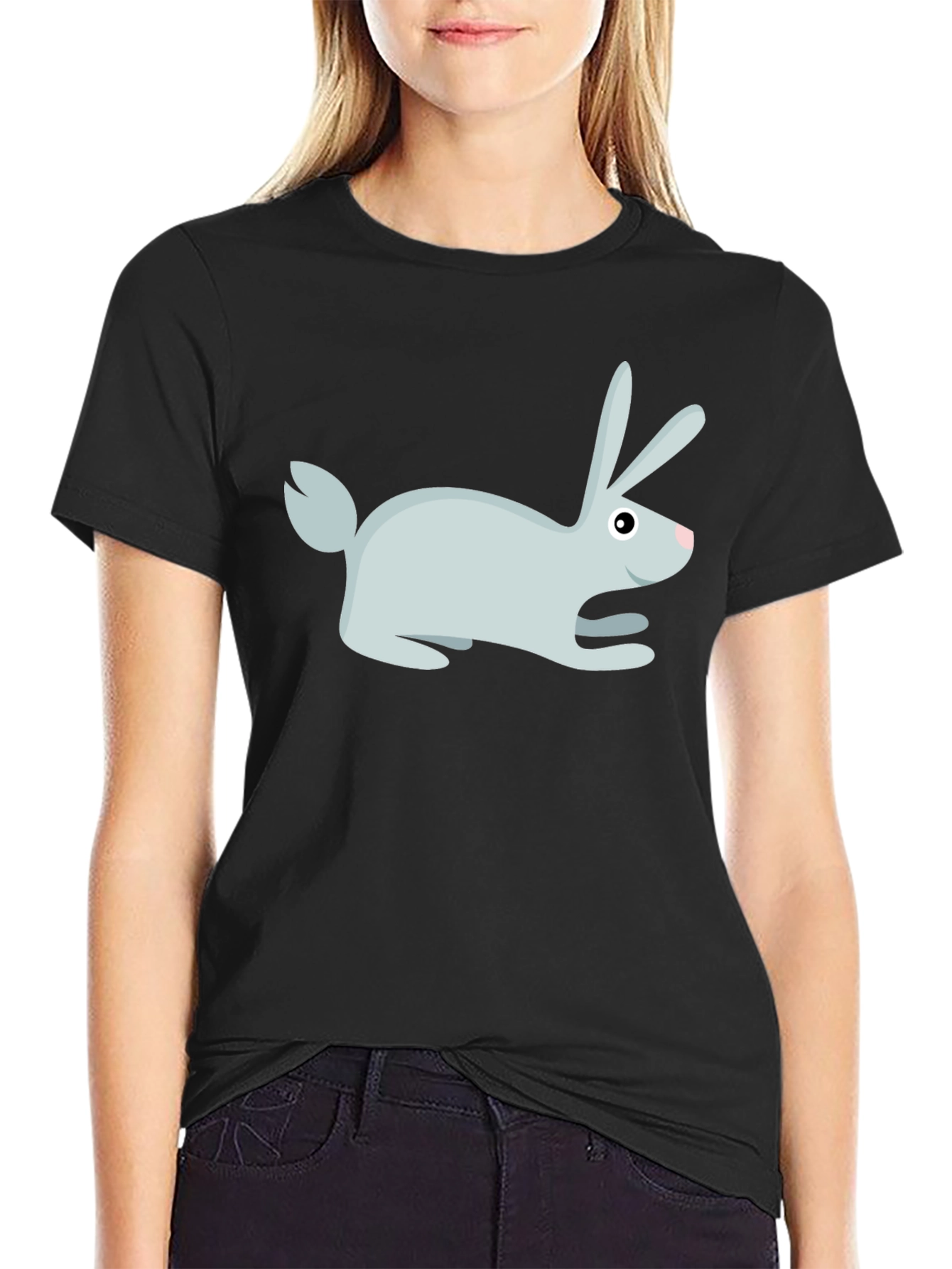 Black Rabbit Graphic Print Crew Neck T-Shirt view 2