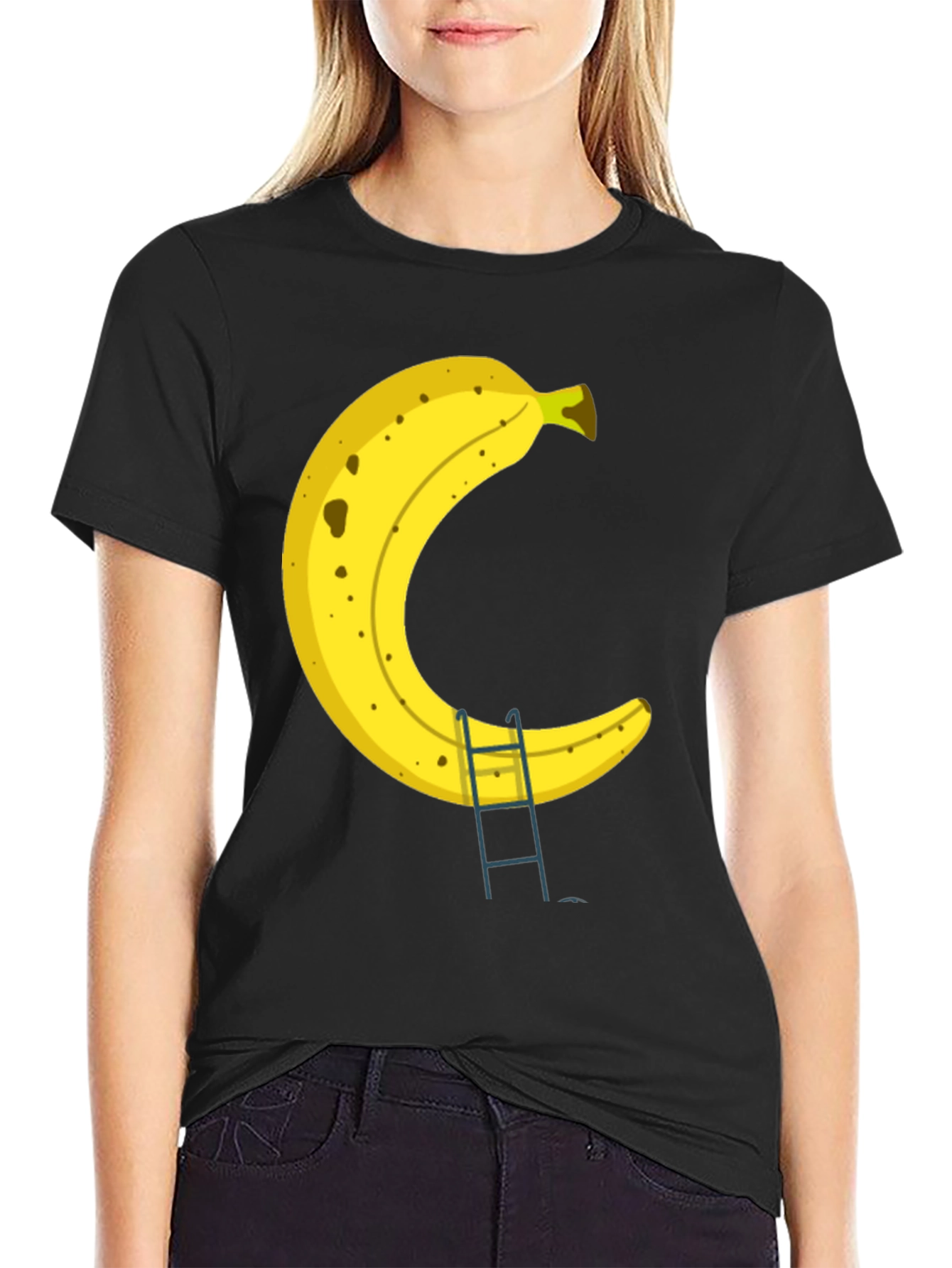 Black Banana Ladder Black T-Shirt - Funny Fruit Graphic Tee view 2