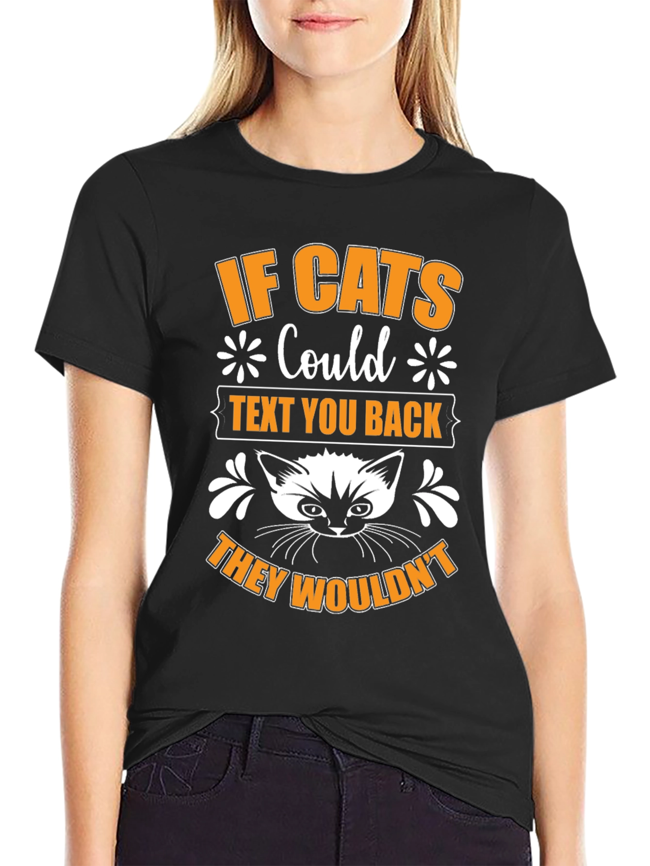 Black If Cats Could Text Black Graphic T-Shirt view 2