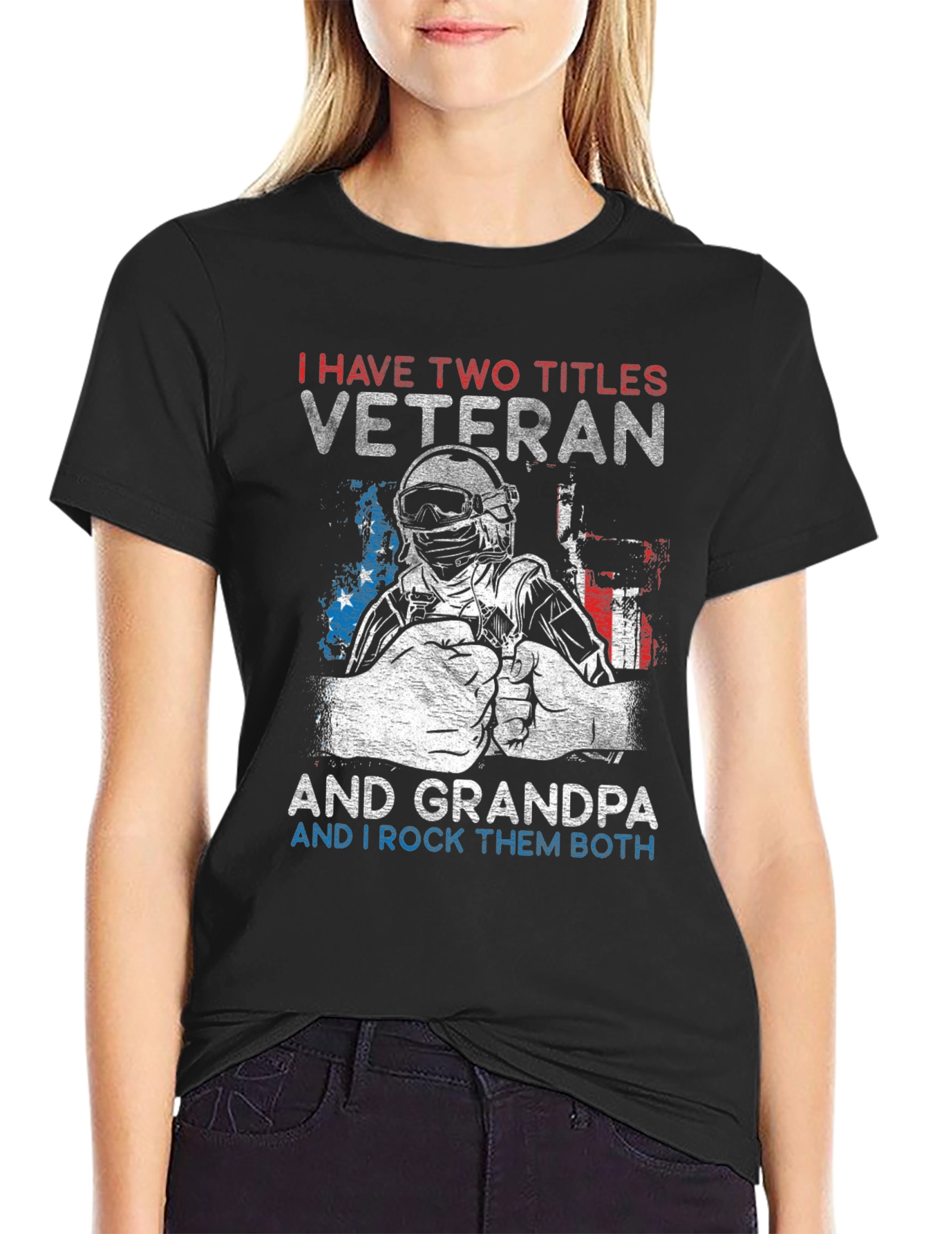 Black Veteran Grandpa Graphic Tee - Two Titles, One Awesome Shirt view 2