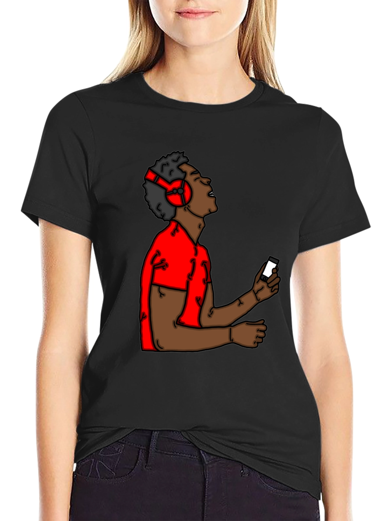 Black Cartoon Music Lover Black T-Shirt view 2