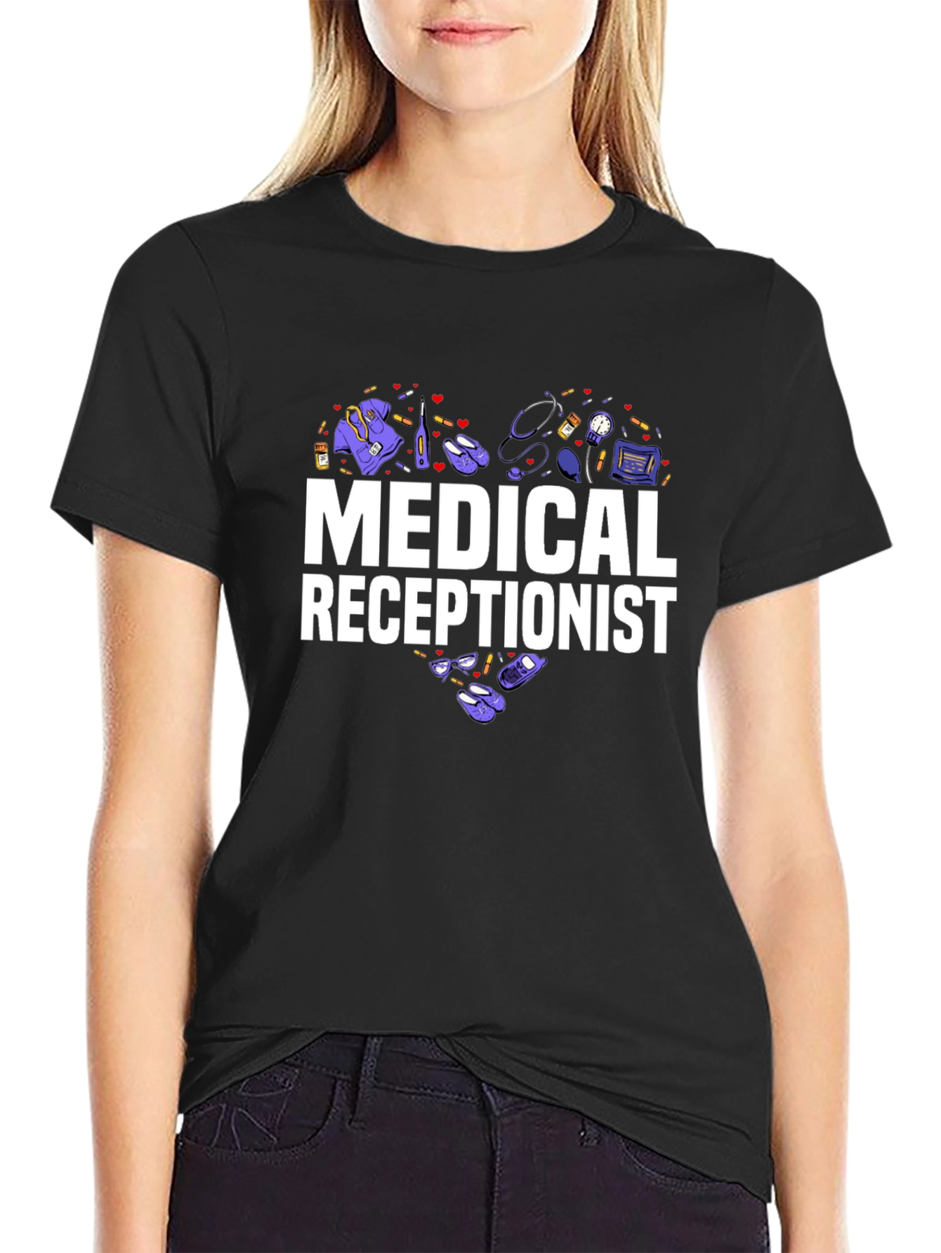 Black Medical Receptionist Heart Graphic T-Shirt view 2