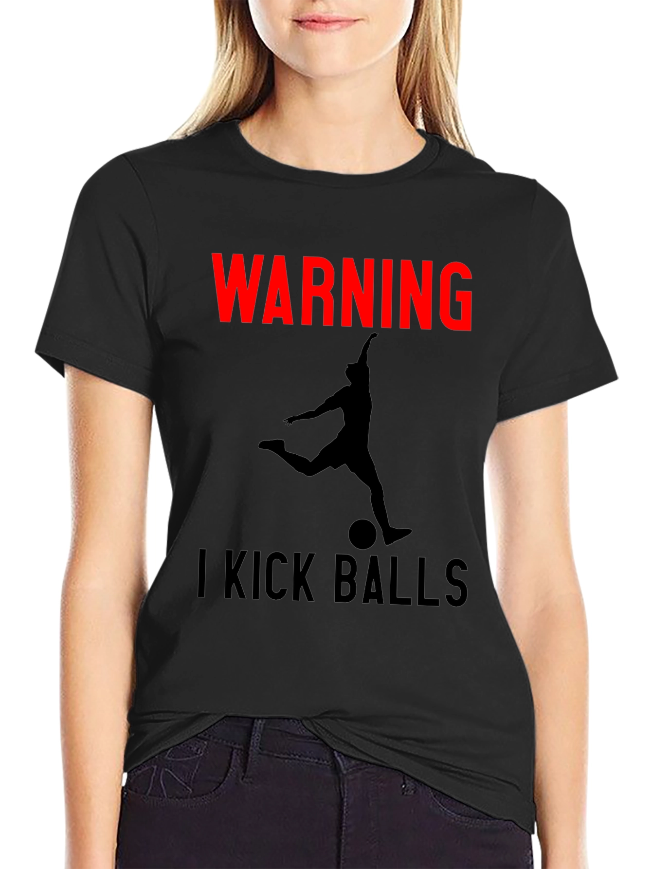 Black Warning: I Kick Balls Graphic T-Shirt - Soccer Inspired view 2