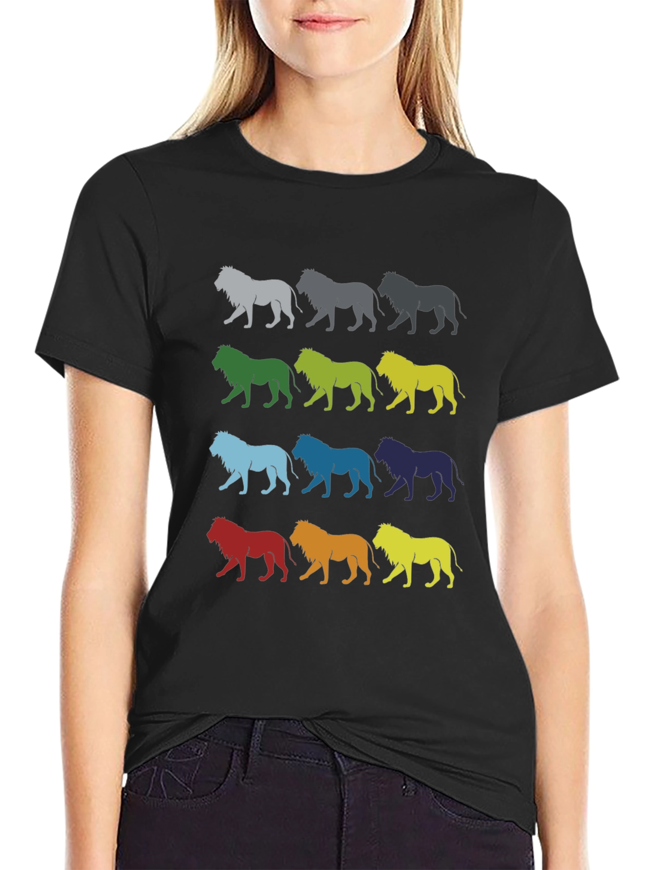 Black Colorful Lion Graphic Tee - Unique Design view 2