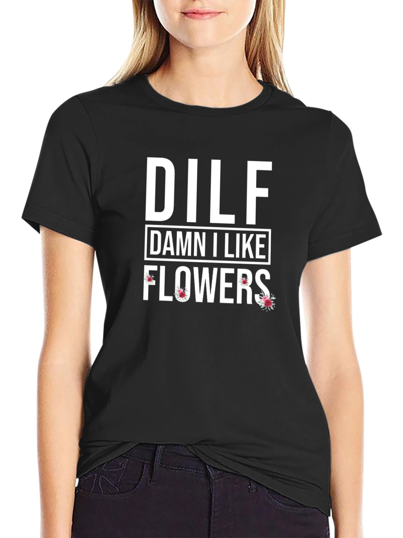 Black DILF Damn I Like Flowers Graphic T-Shirt view 2