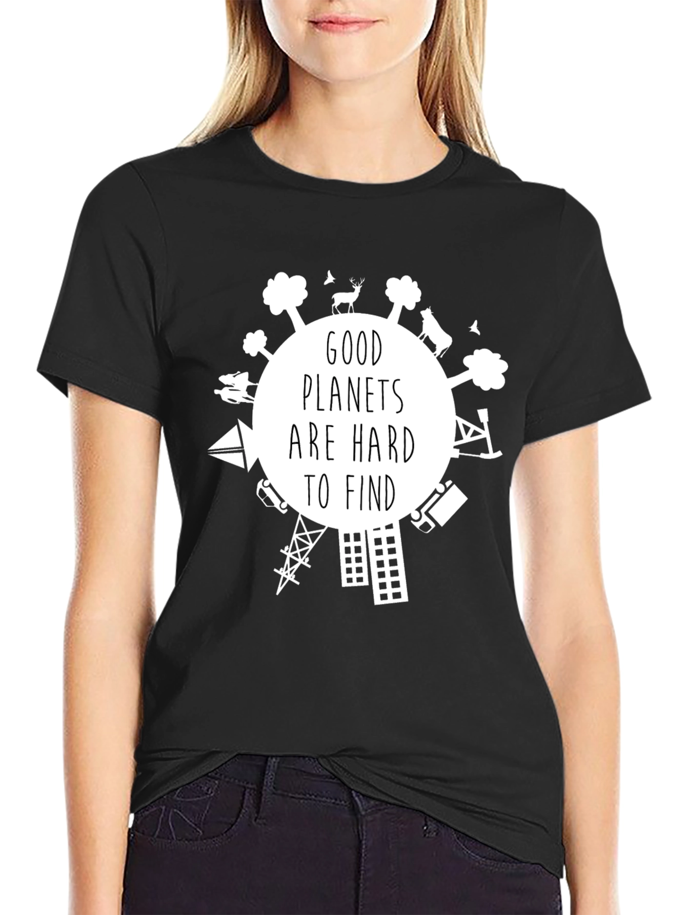 Black Good Planets are Hard to Find Graphic T-Shirt view 2