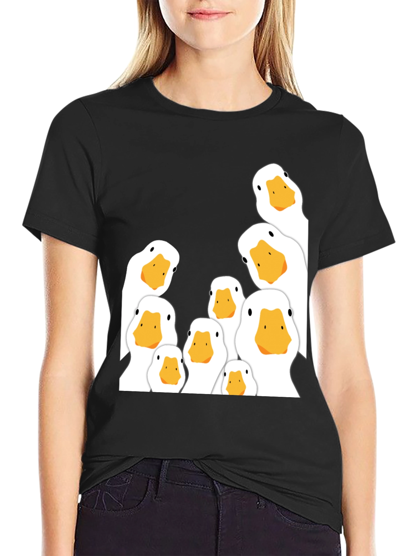 Black Peeking Ducks Graphic T-Shirt - Black Cotton Tee view 2
