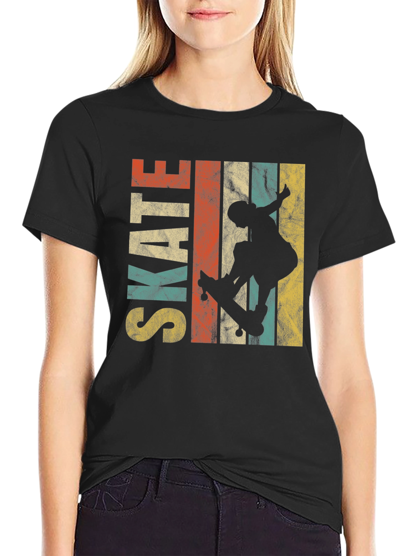 Black Retro Skate T-Shirt - Vintage Skateboarder Tee view 2
