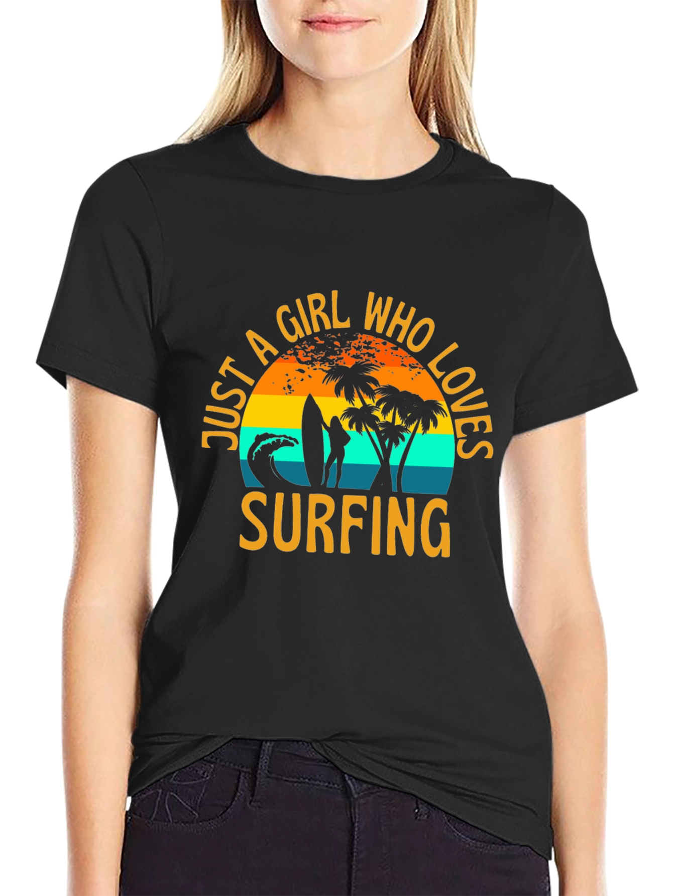Black Just A Girl Who Loves Surfing T-Shirt view 2