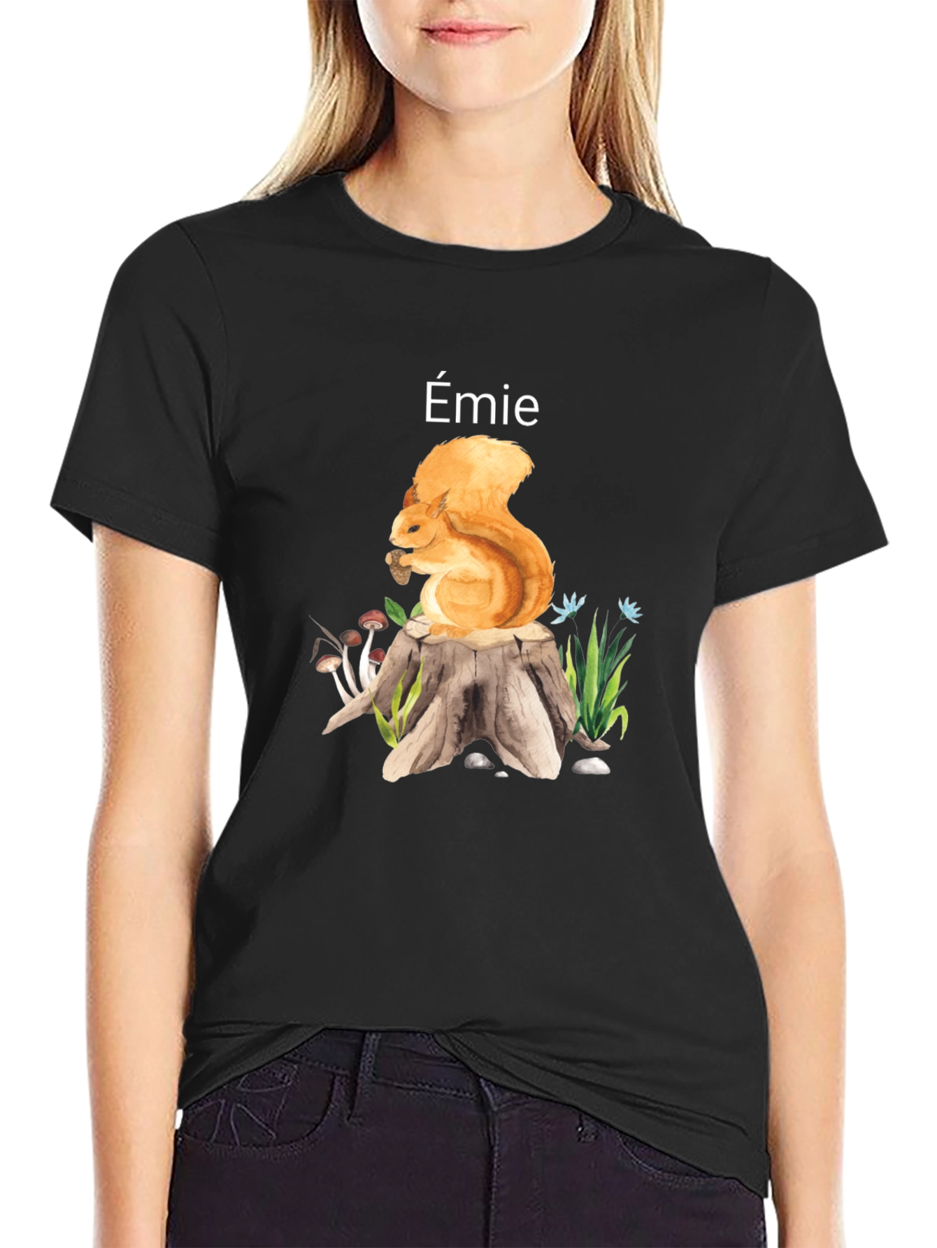Black Émie Squirrel T-Shirt - Unisex Black Cotton Tee view 2