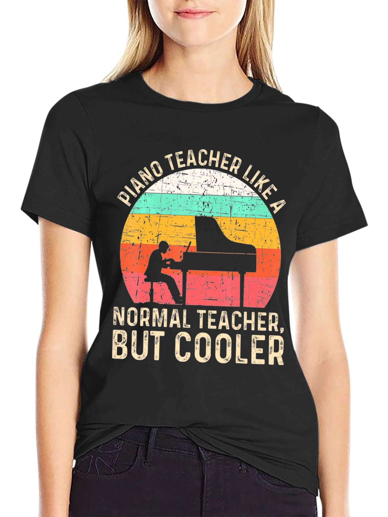 Black Cool Piano Teacher T-Shirt view 2