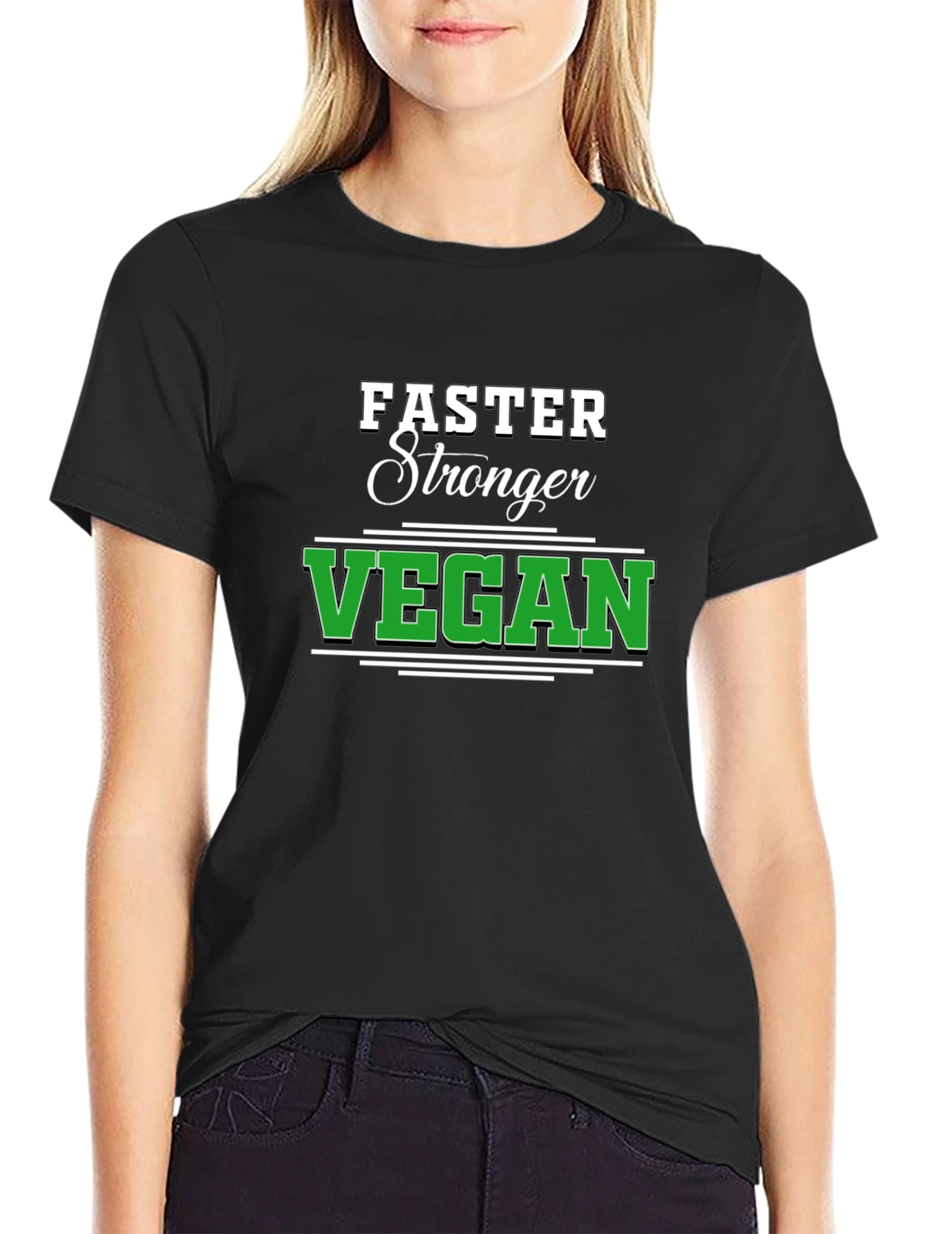 Black Faster Stronger Vegan Black T-Shirt view 2