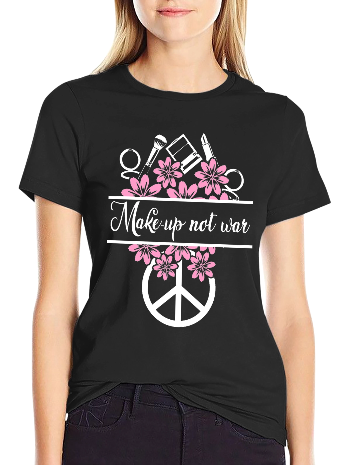 Black Makeup Not War Graphic Tee - Peace Symbol Shirt view 2