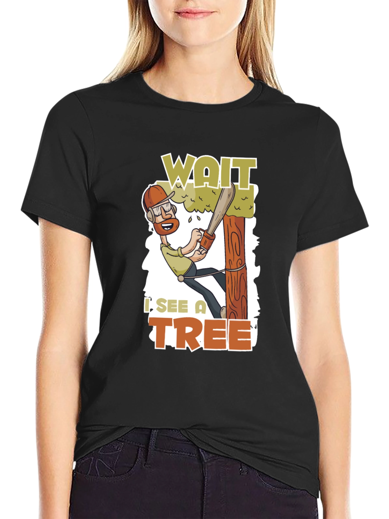 Black Wait I See a Tree Funny Arborist T-Shirt view 2