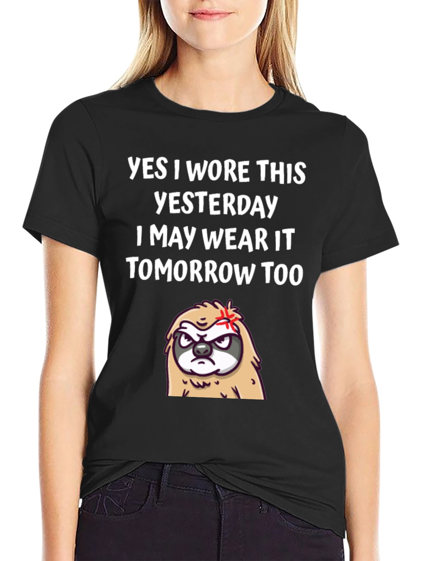 Black Funny Sloth T-Shirt - Yes I Wore This Yesterday Tee view 2