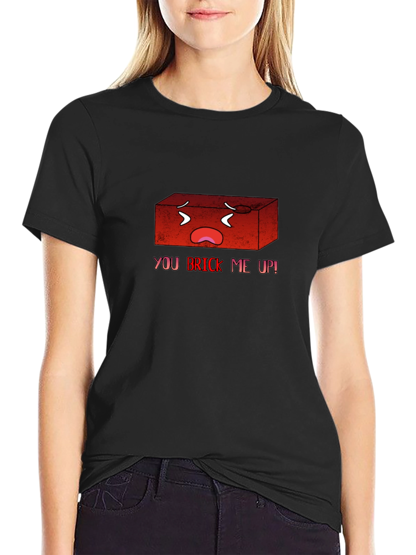 Black You Brick Me Up! Funny Graphic T-Shirt view 2