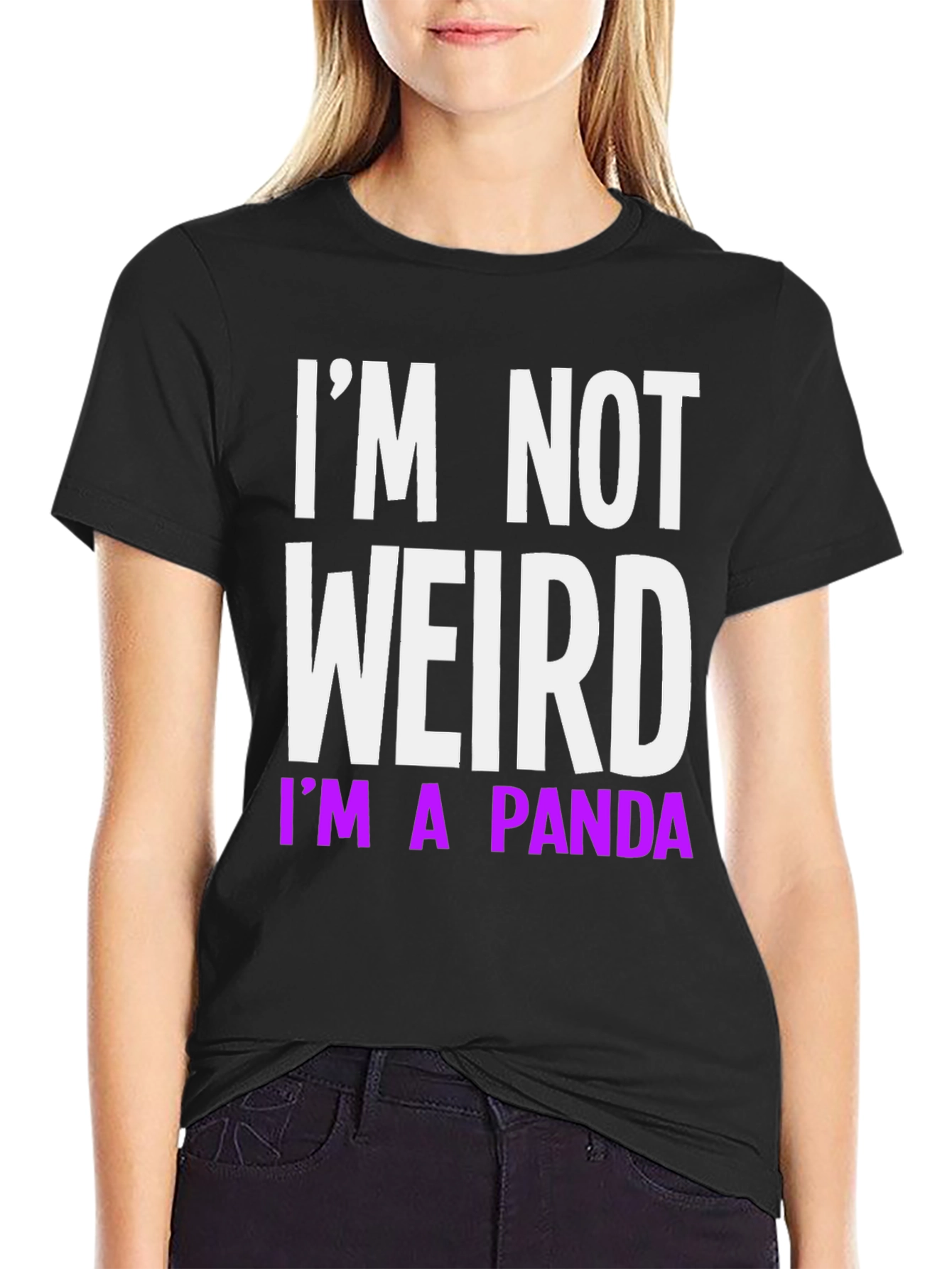 Black Funny "I'm Not Weird, I'm A Panda" Black T-Shirt view 2