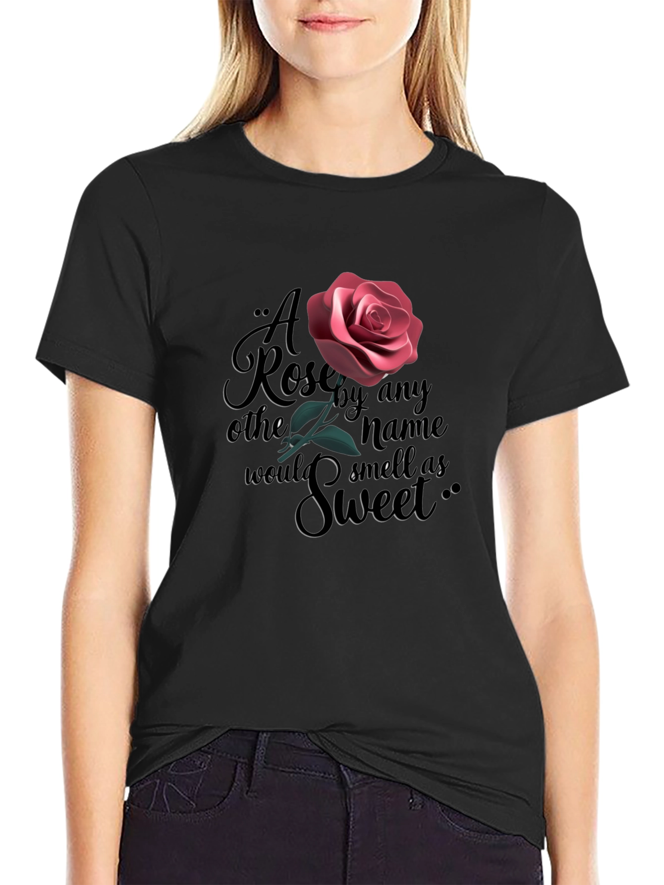 Black Rose Quote Graphic Black T-Shirt view 2