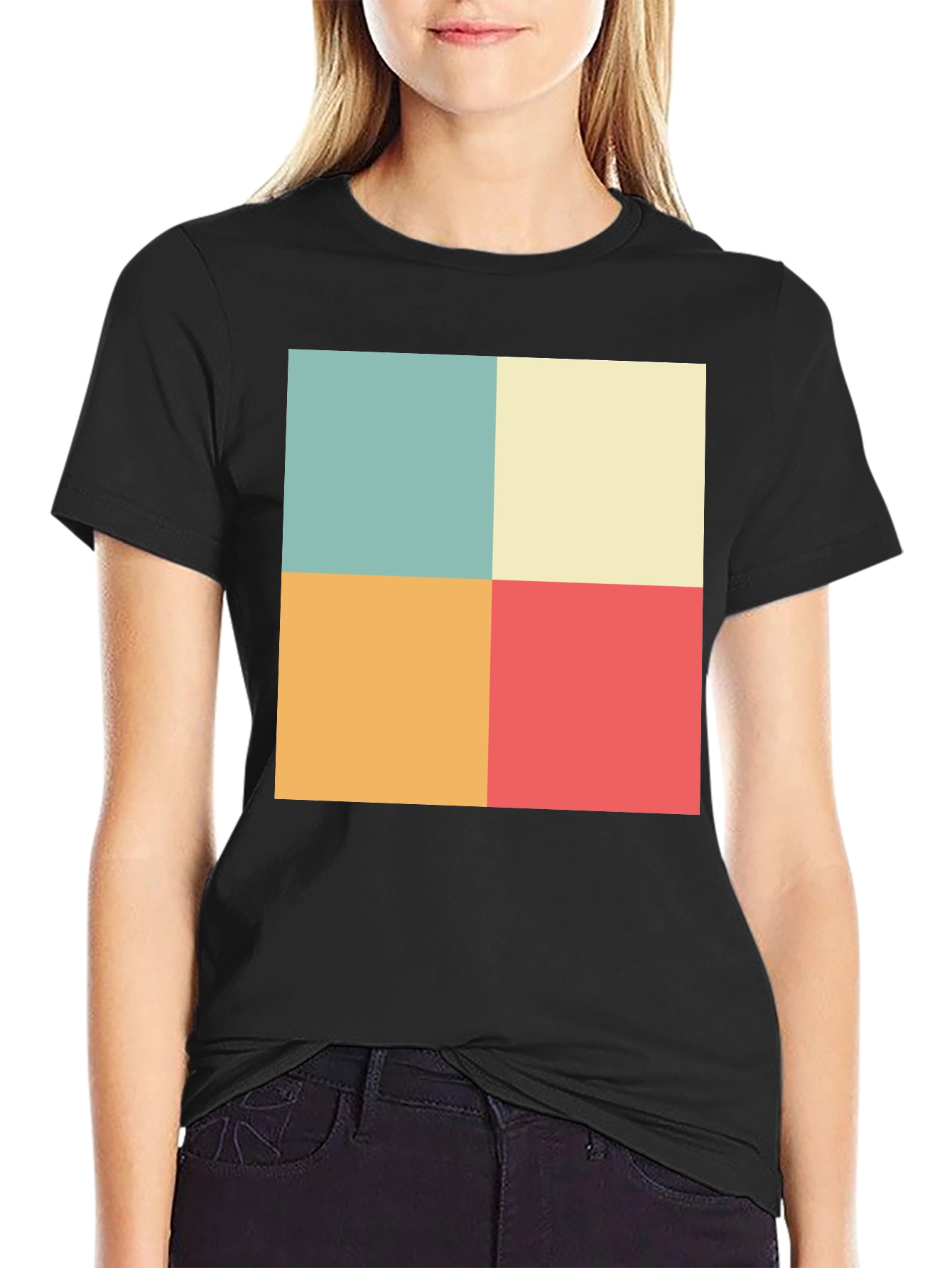Black Retro Color Block T-Shirt view 2