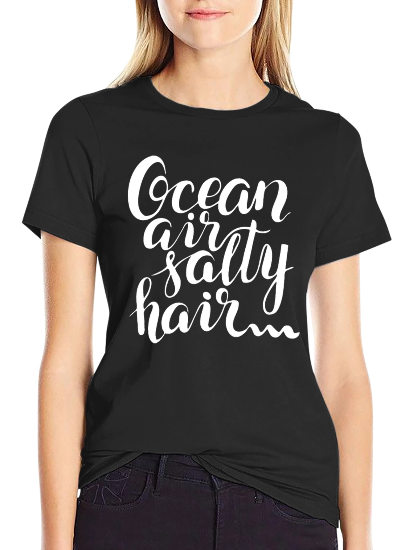 Black Ocean Air Salty Hair Black T-Shirt view 2