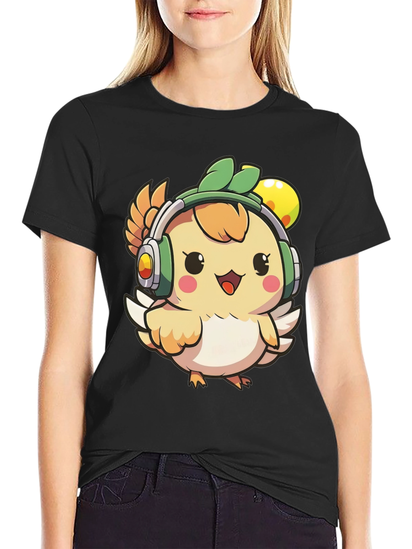 Black Cute Cartoon Chicken T-Shirt view 2