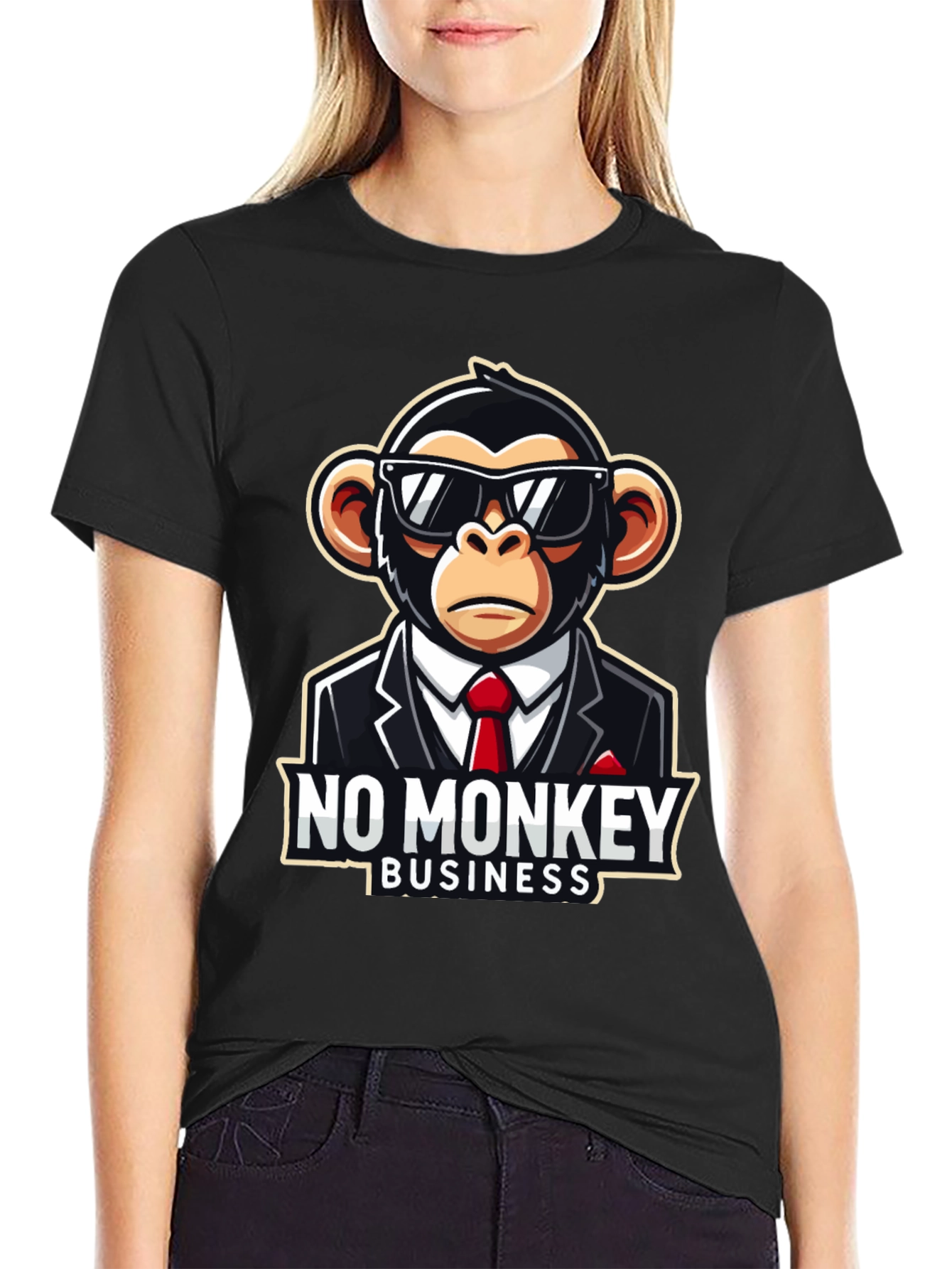 Black No Monkey Business Graphic T-Shirt view 2