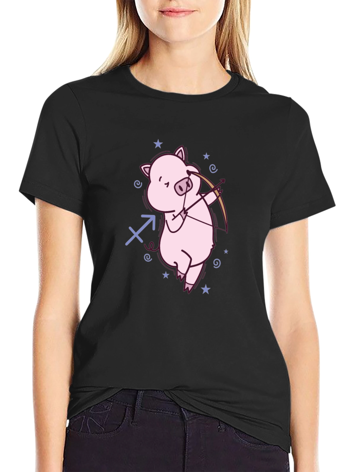 Black Sagittarius Pig Black T-Shirt view 2