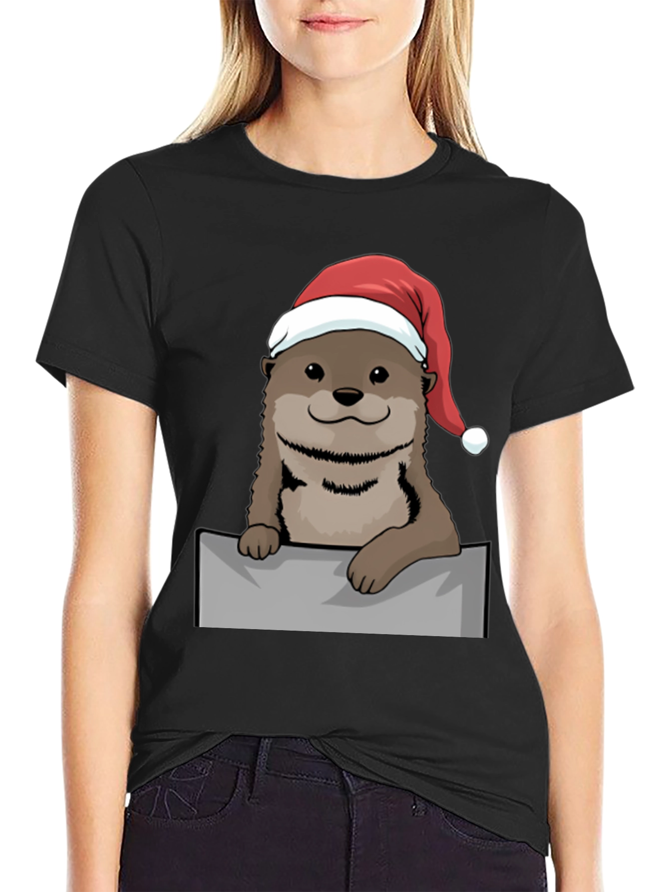 Black Festive Otter Graphic Tee - Holiday Edition view 2