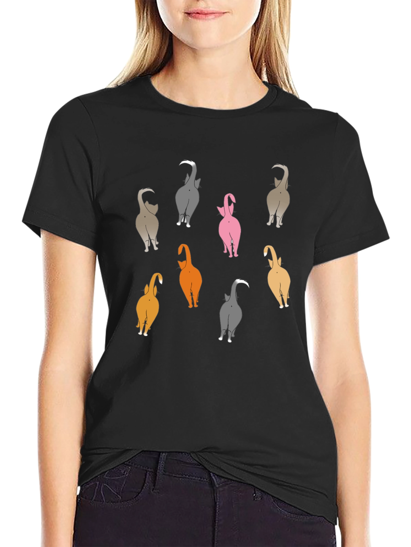 Black Funny Cat Butt T-Shirt - Quirky Graphic Tee view 2
