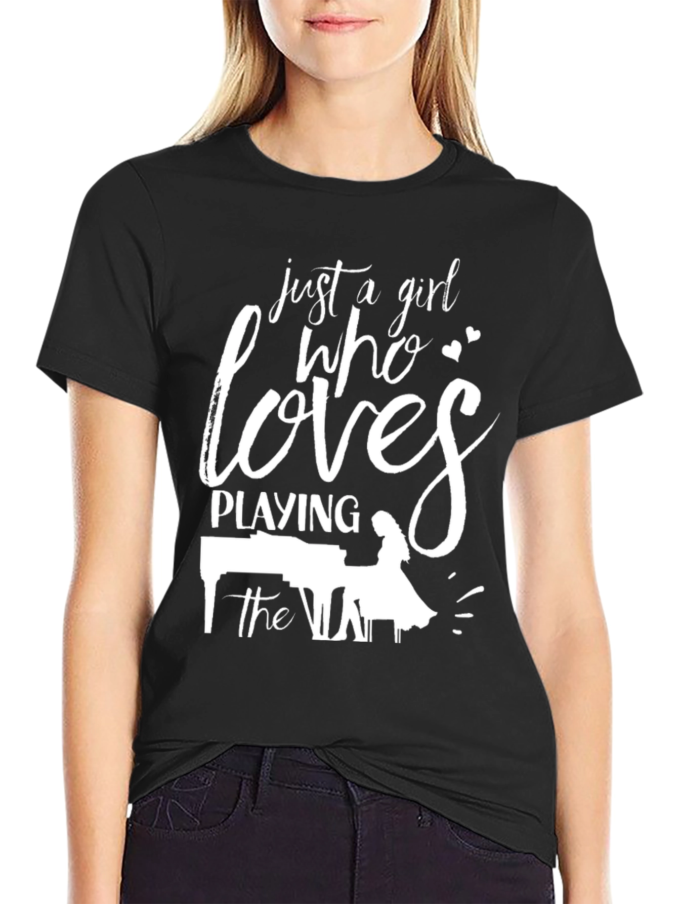 Black Just a Girl Who Loves Playing the Piano T-Shirt view 2