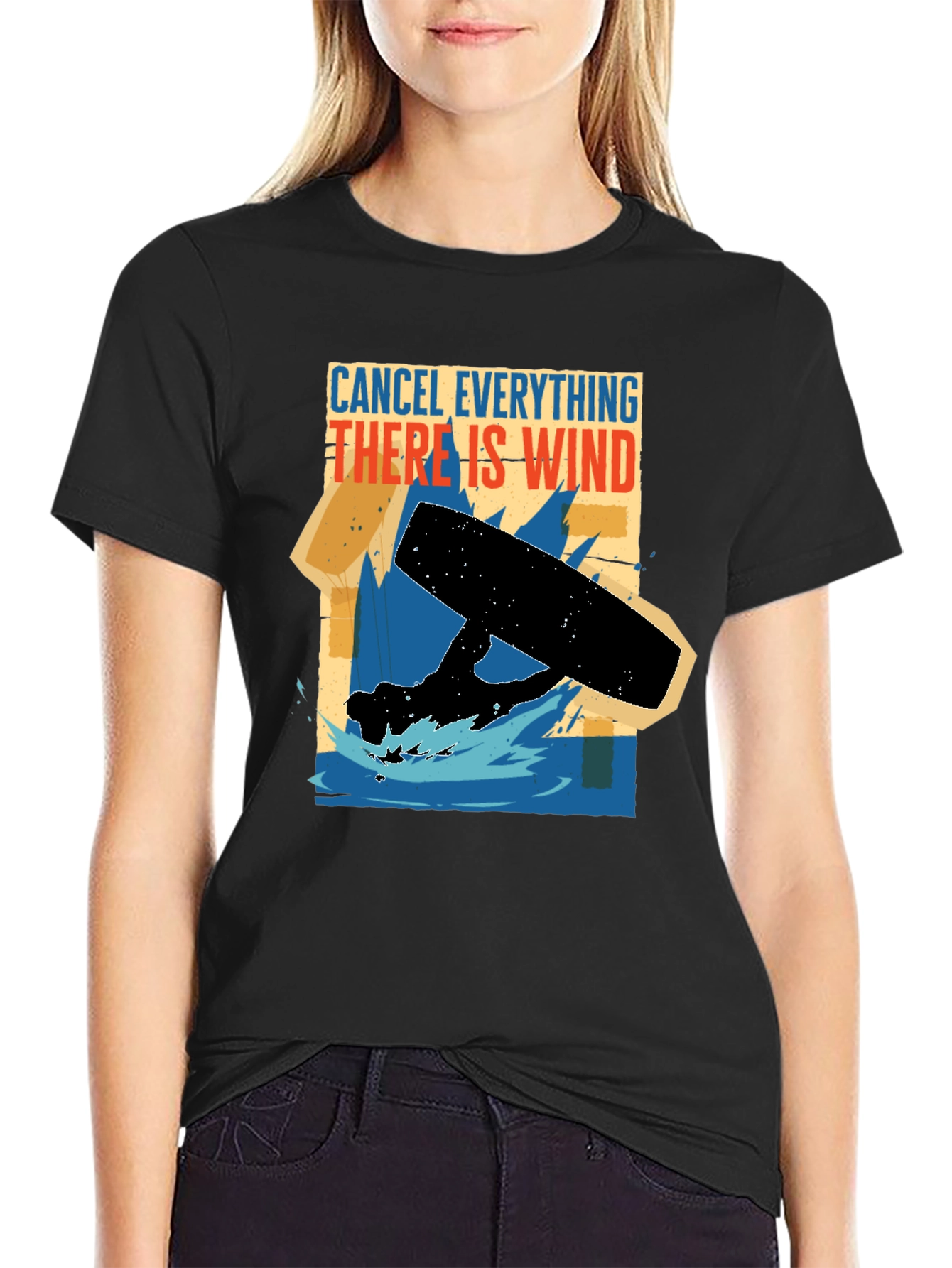 Black Cancel Everything Wind T-Shirt - Kitesurfing Apparel view 2