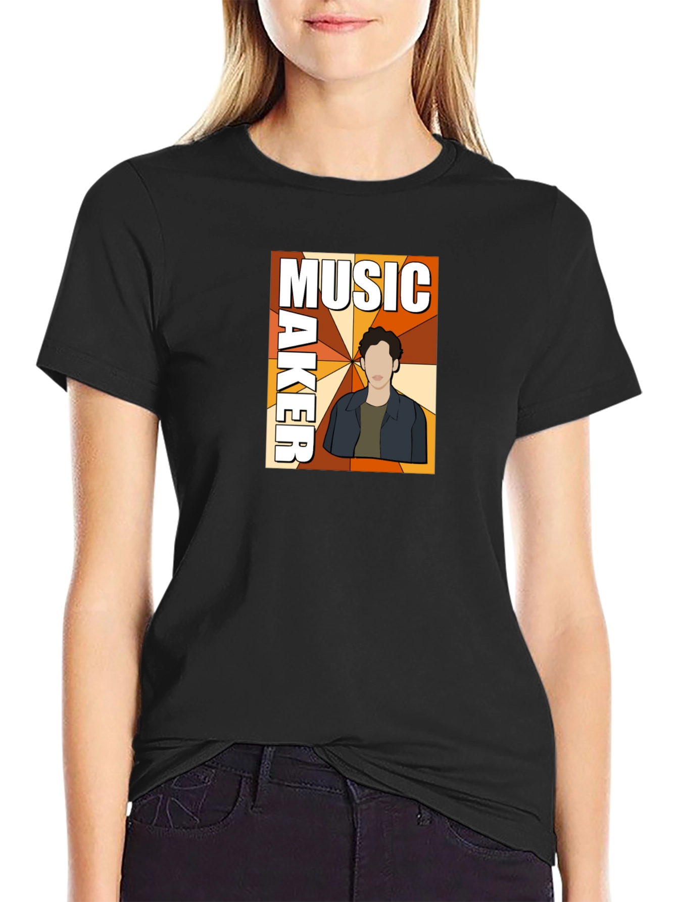 Black Music Maker Graphic Print Black T-Shirt view 2