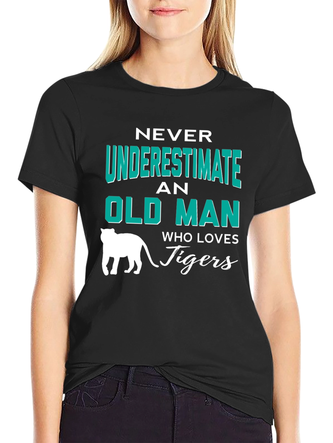Black Never Underestimate an Old Man Who Loves Tigers T-Shirt view 2