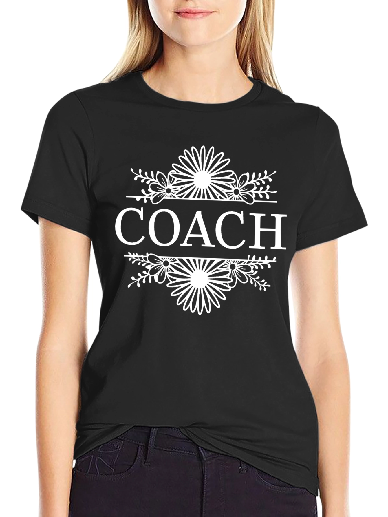 Black Coach Graphic Tee - Black Cotton T-Shirt view 2
