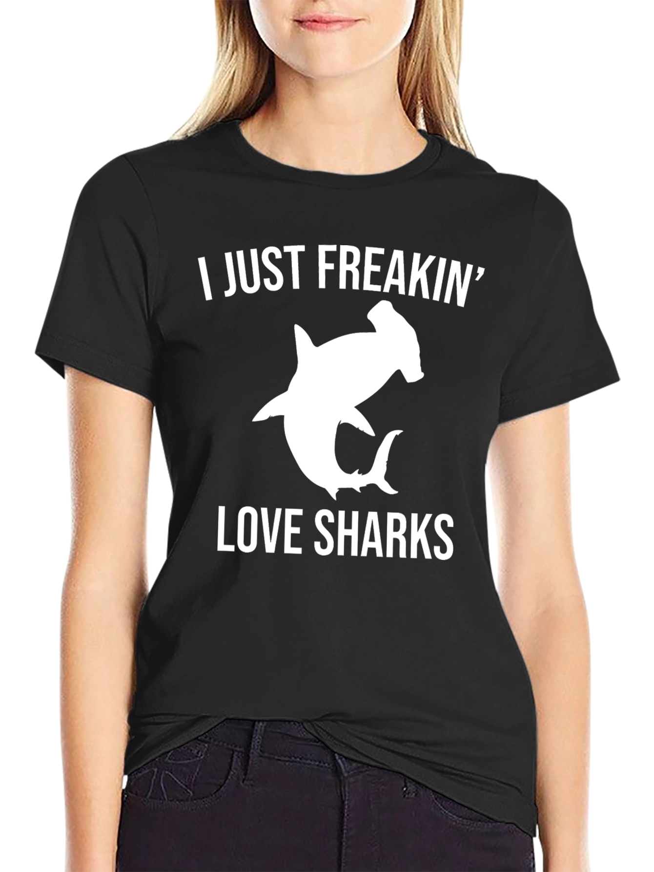 Black I Just Freakin' Love Sharks Graphic T-Shirt view 2