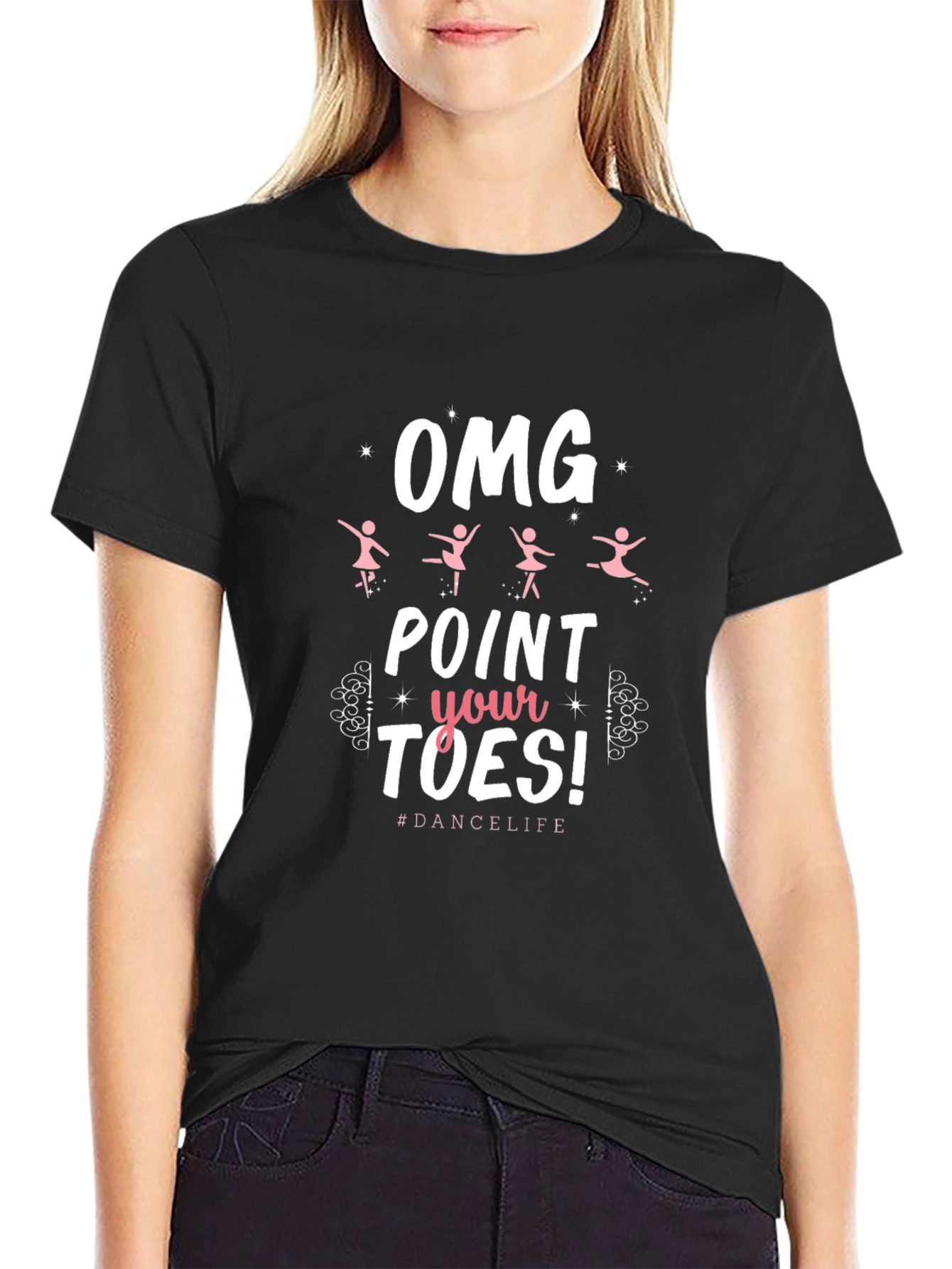 Black OMG Point Your Toes Dance T-Shirt view 2