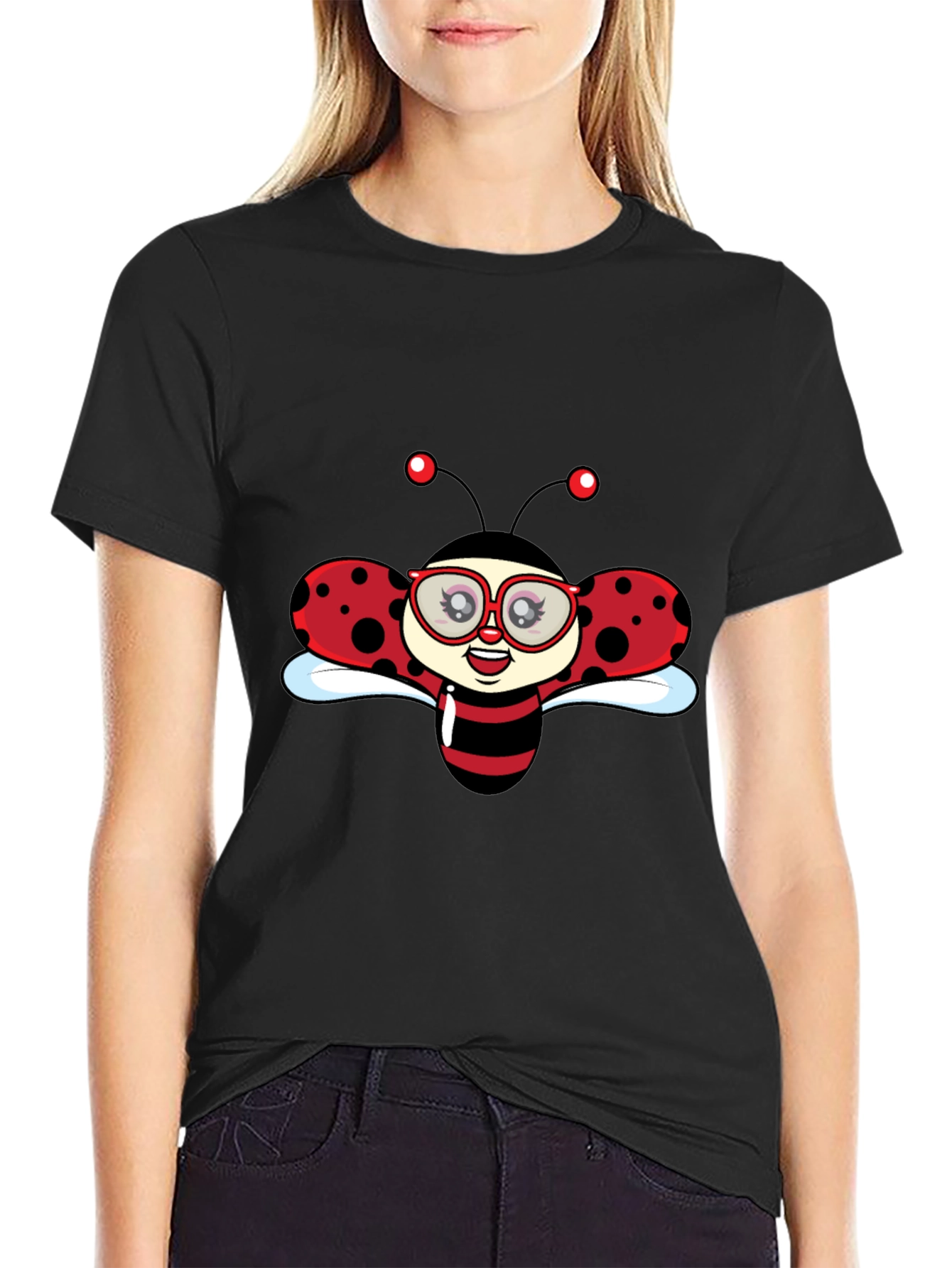 Black Ladybug Graphic Black T-Shirt view 2