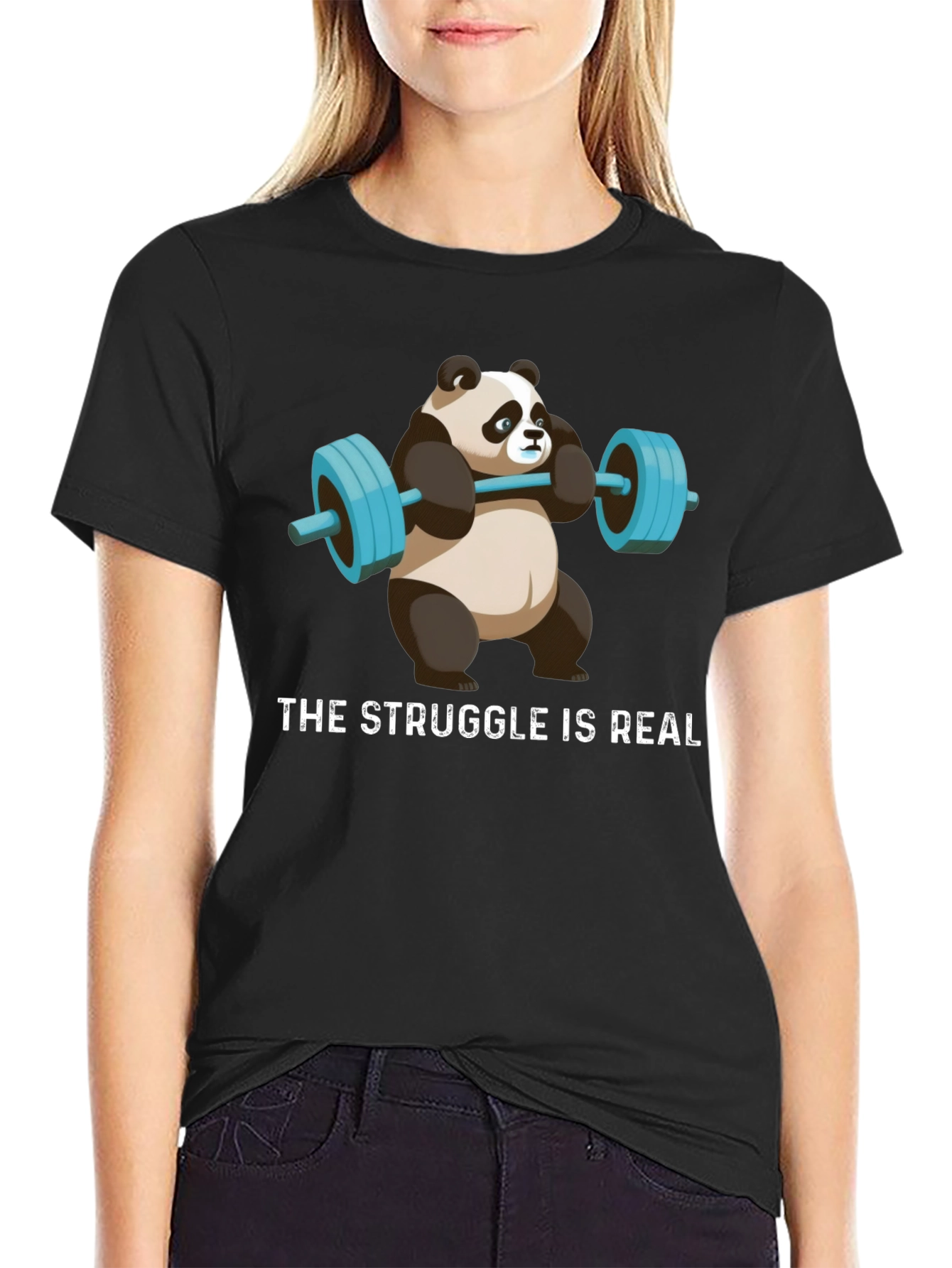 Black Weightlifting Panda T-Shirt - Funny Gym Apparel view 2