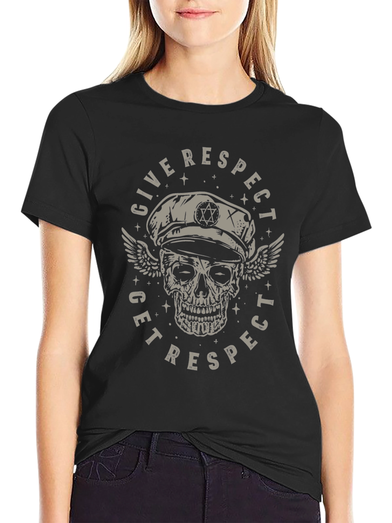 Black Give Respect Get Respect Skull Graphic Tee - Black view 2