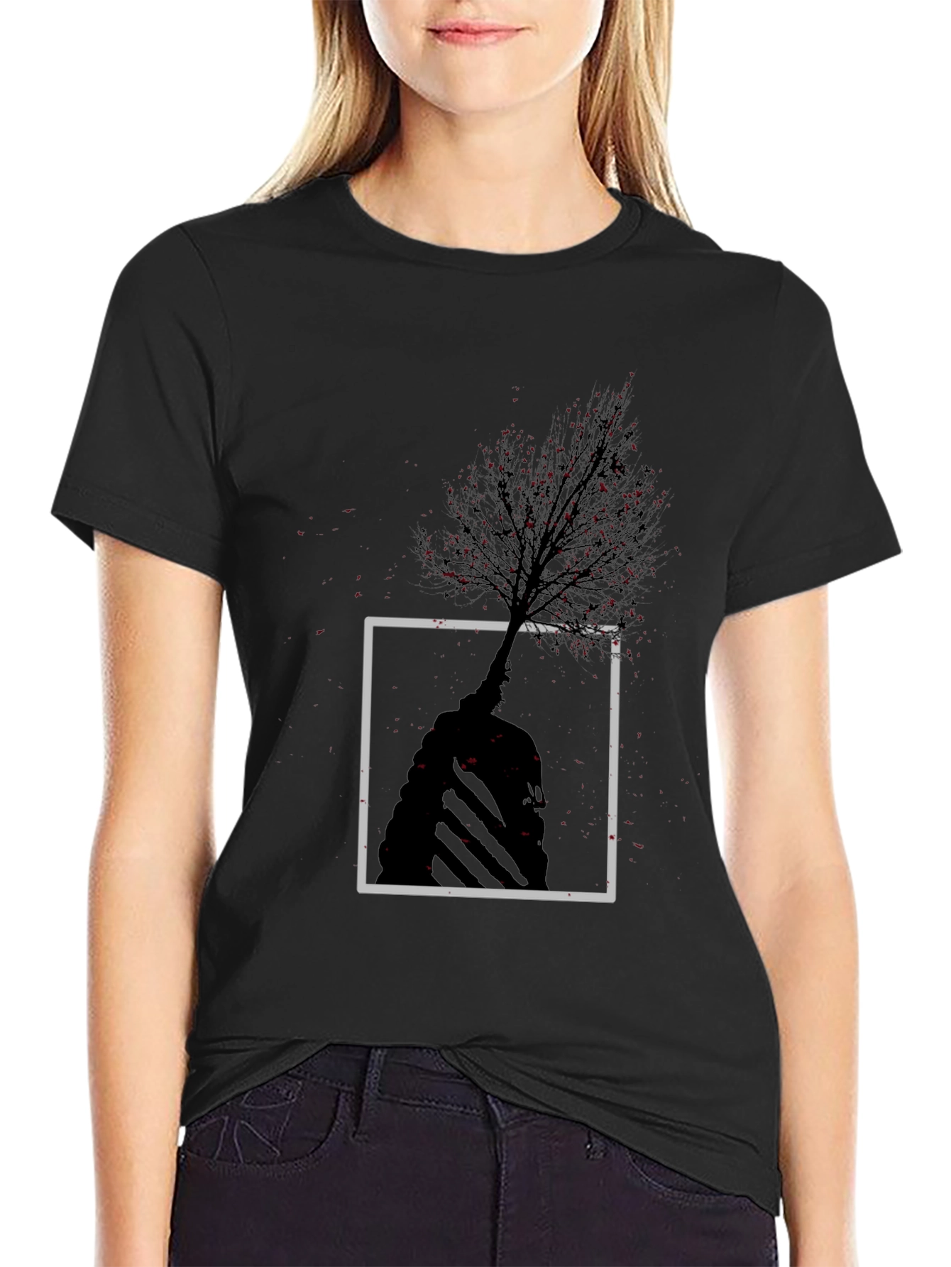 Black Abstract Tree Graphic Tee - Modern Style view 2