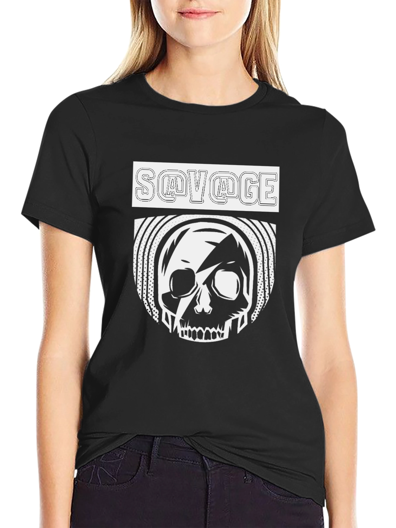 Black Savage Skull Graphic Print Tee - Bold Streetwear Style view 2
