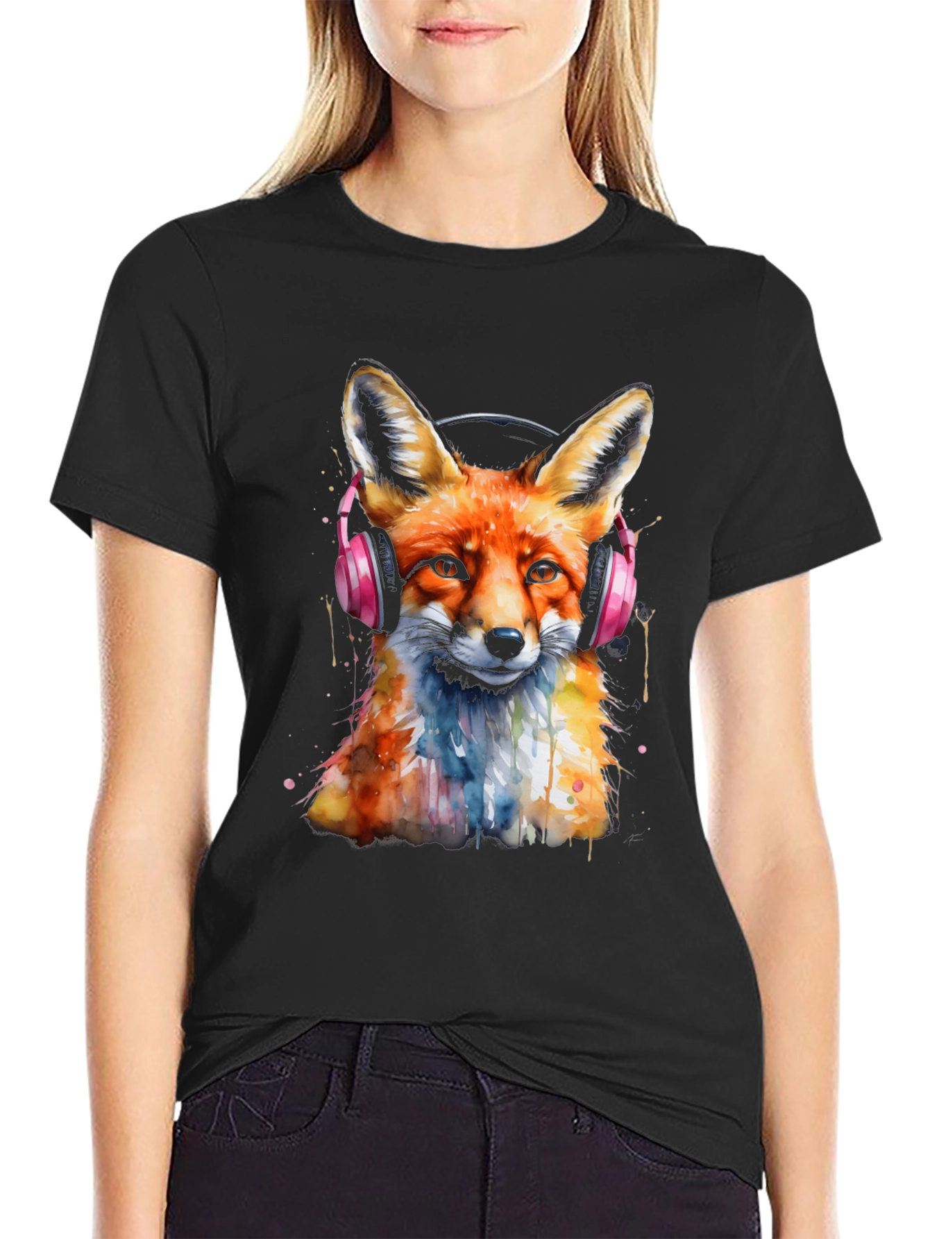 Black Fox Headphone Graphic Tee view 2