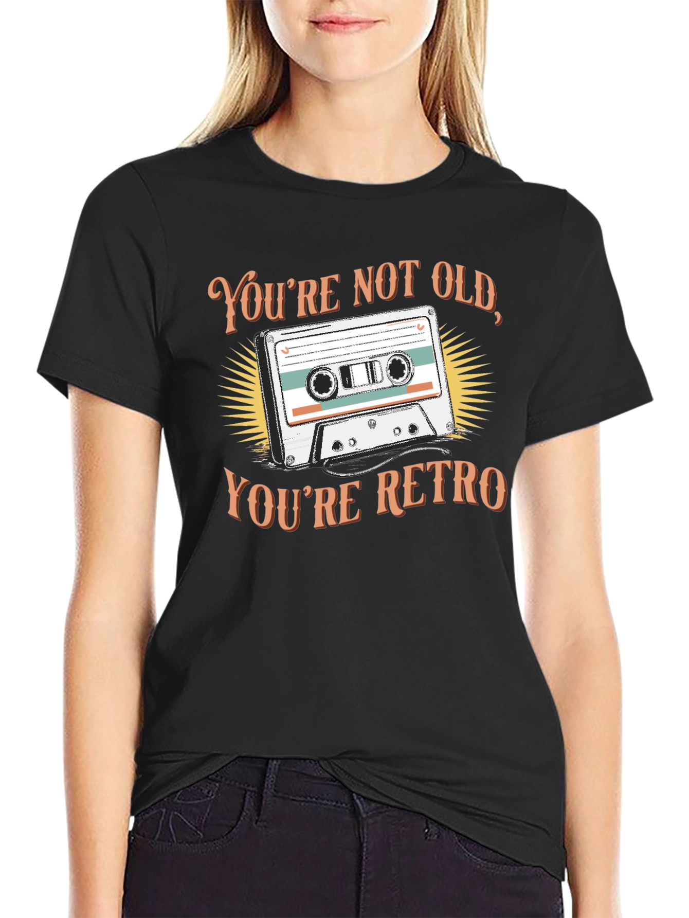 Black Retro Cassette Tape Graphic T-Shirt view 2