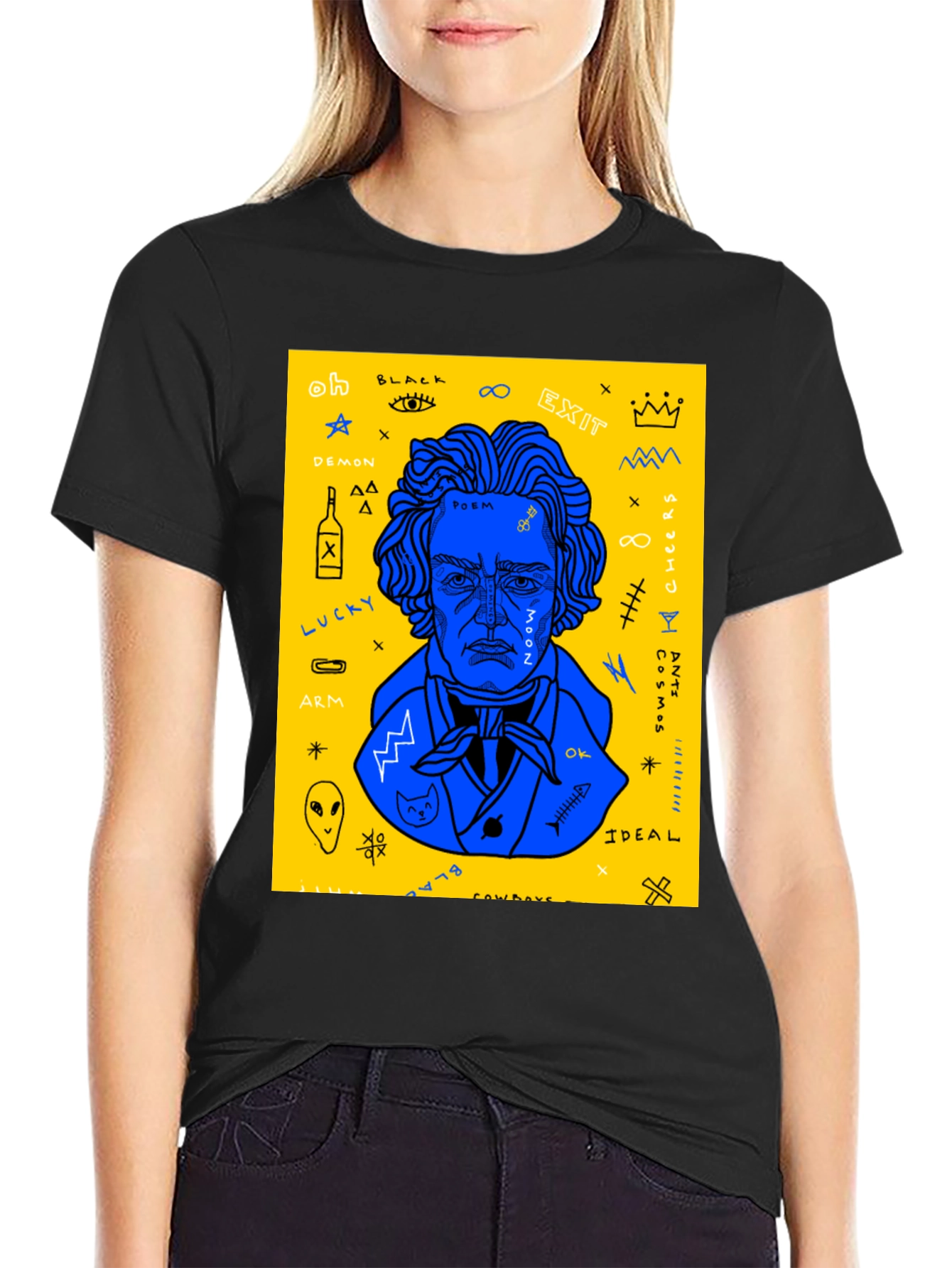 Black Abstract Art Graphic Print T-Shirt view 2