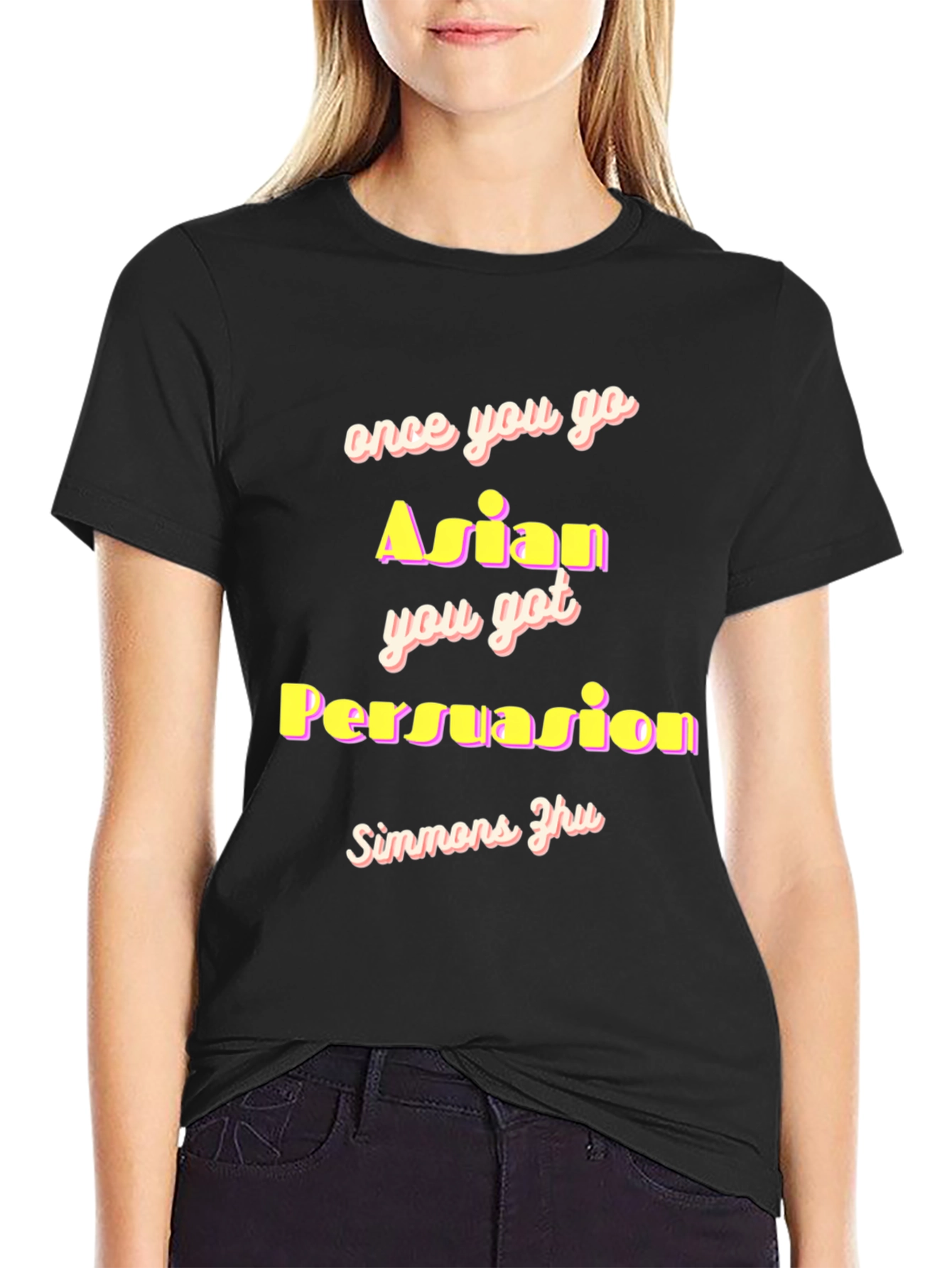 Black Funny "Once You Go Asian" Black T-Shirt view 2