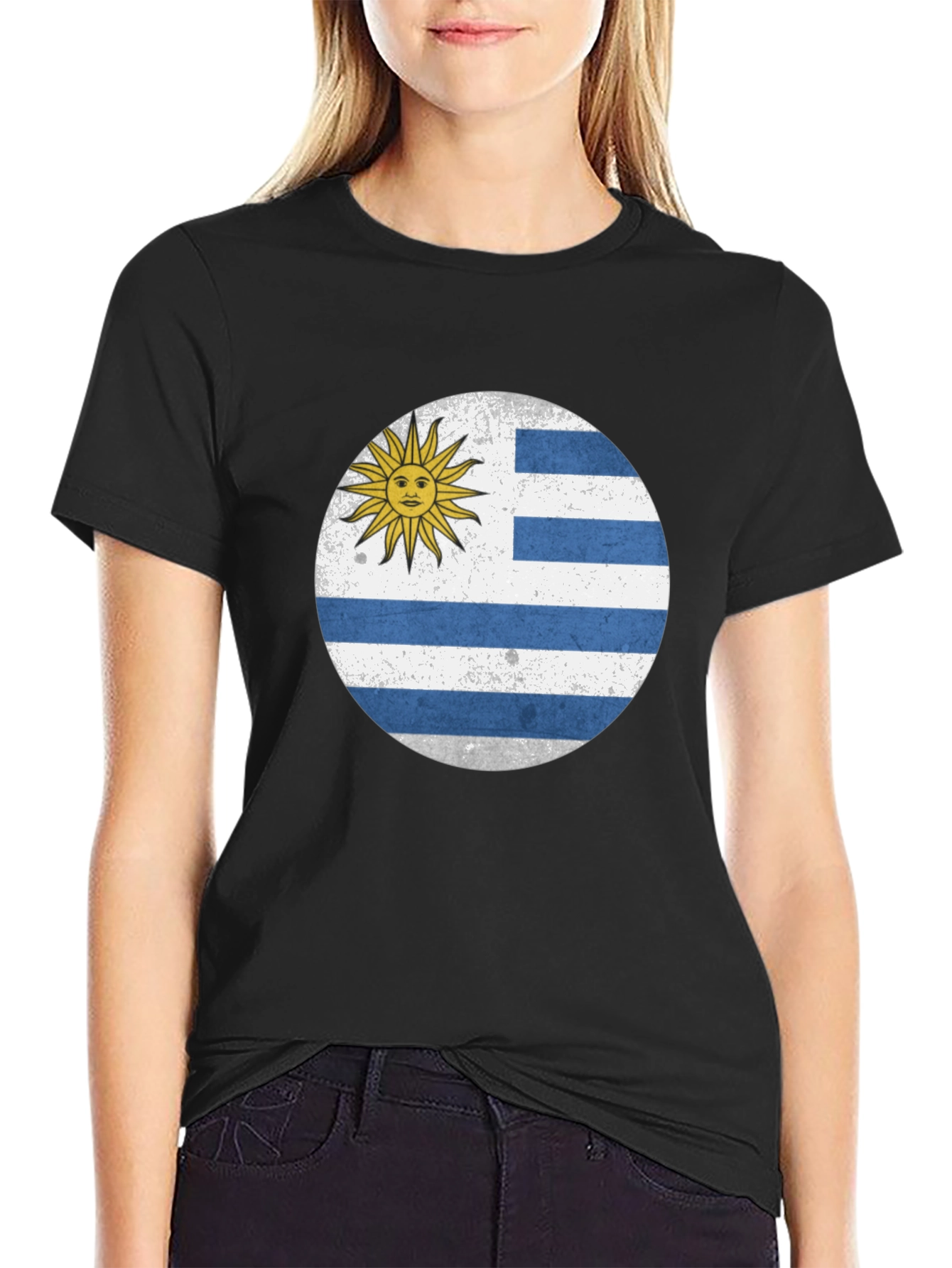 Black Uruguay Flag T-Shirt - Black Graphic Tee view 2