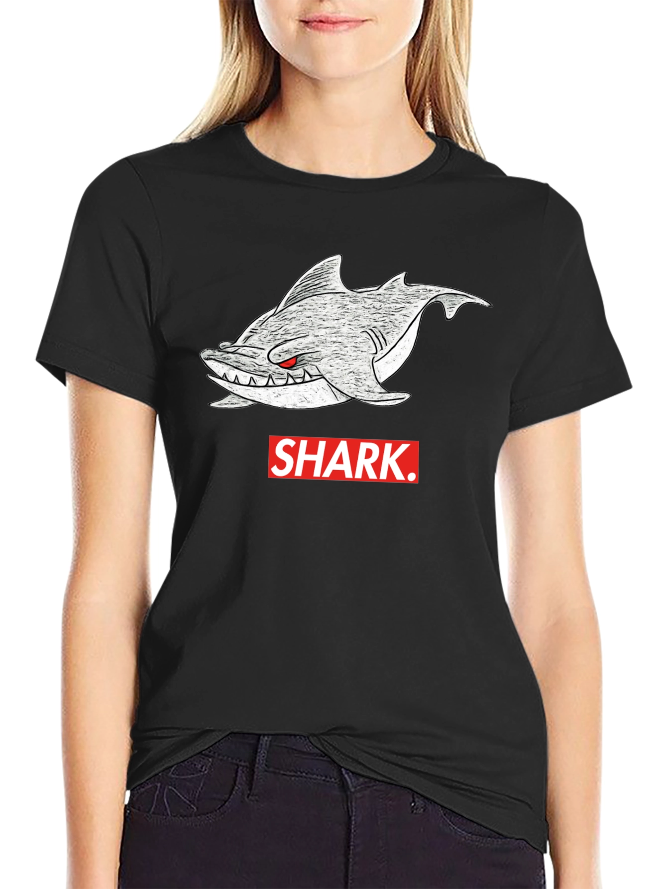 Black Shark Graphic Tee - Men's Black Cotton T-Shirt view 2