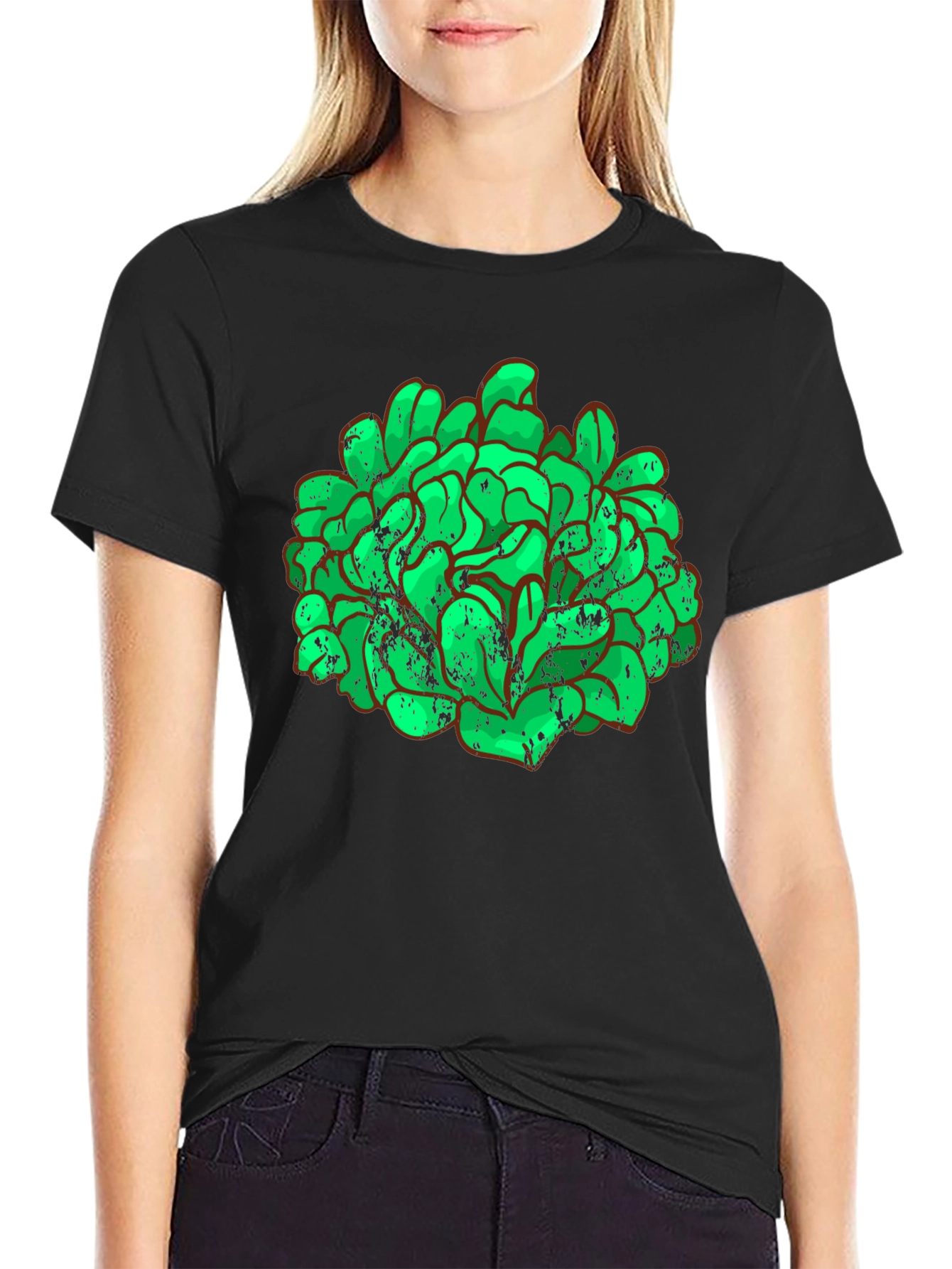Black Green Brain Graphic Black Tee view 2